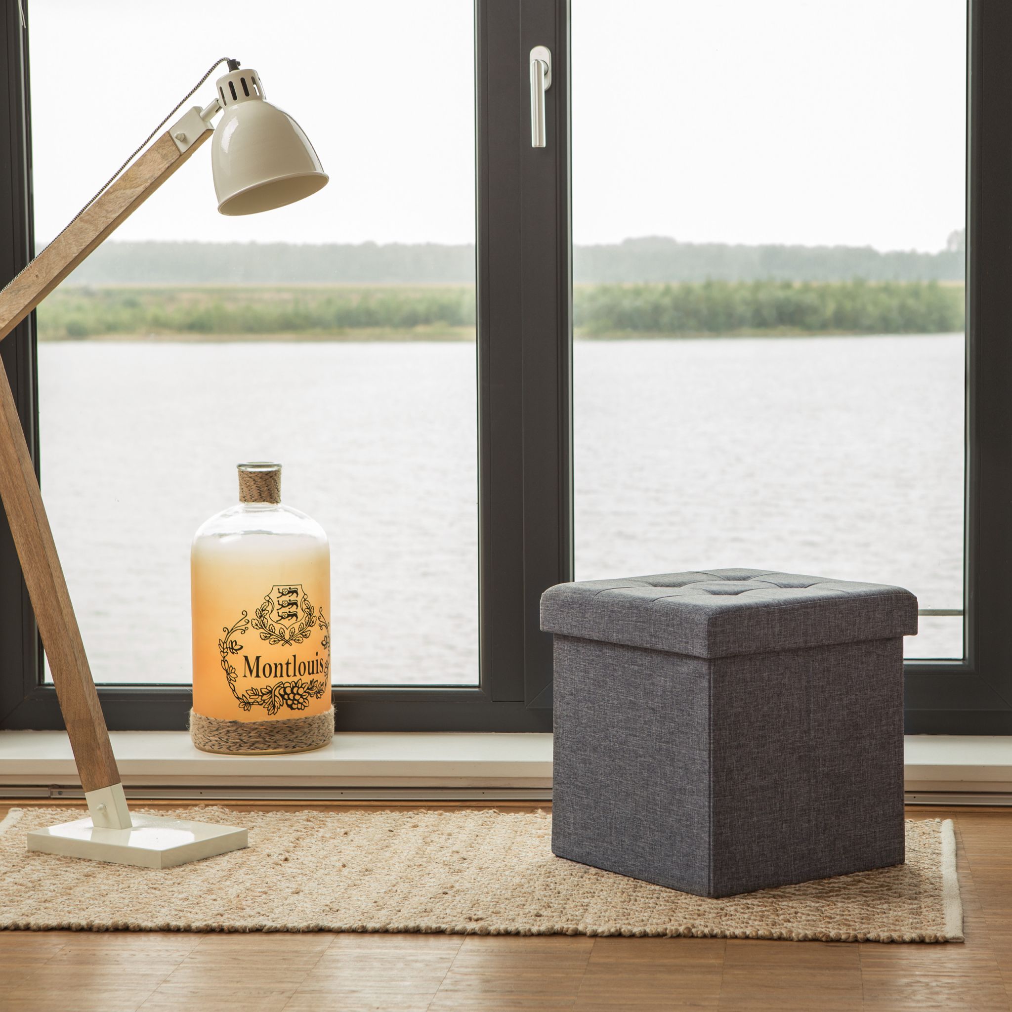 Faltbarer Sitzhocker mit Stauraum Leinen Anthrazit von Relaxdays