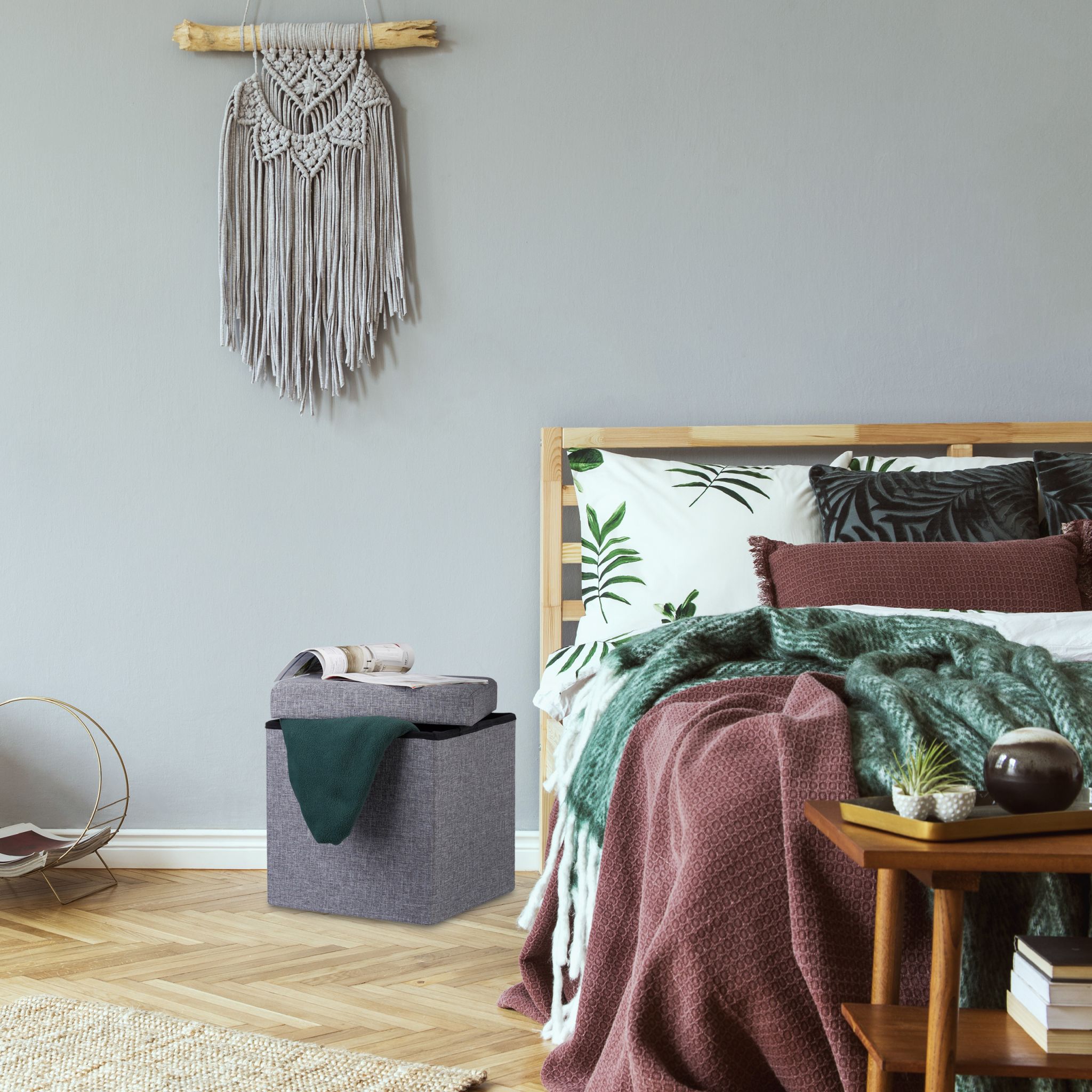 Faltbarer Sitzhocker mit Stauraum Leinen Anthrazit von Relaxdays