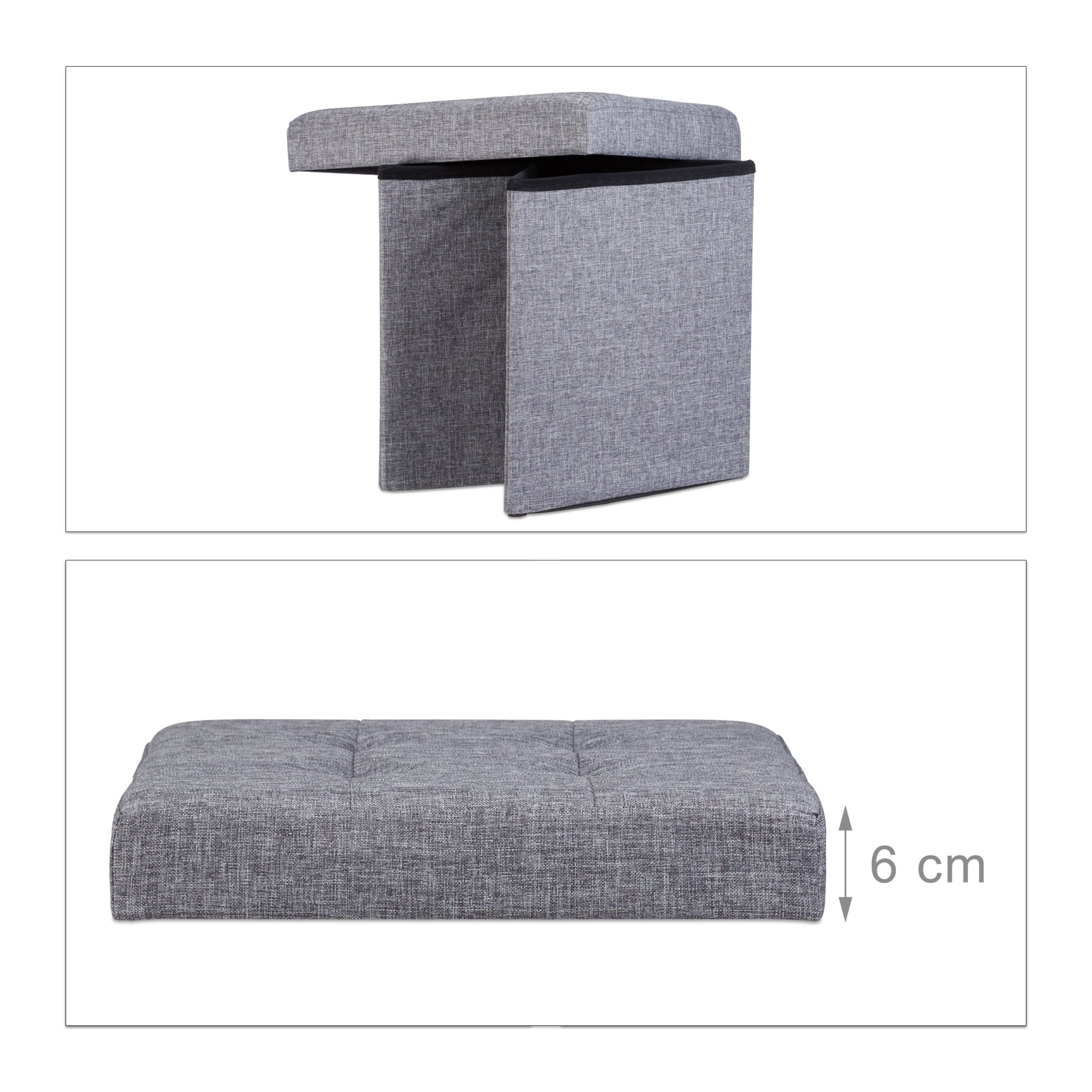 Faltbarer Sitzhocker mit Stauraum Leinen Anthrazit von Relaxdays