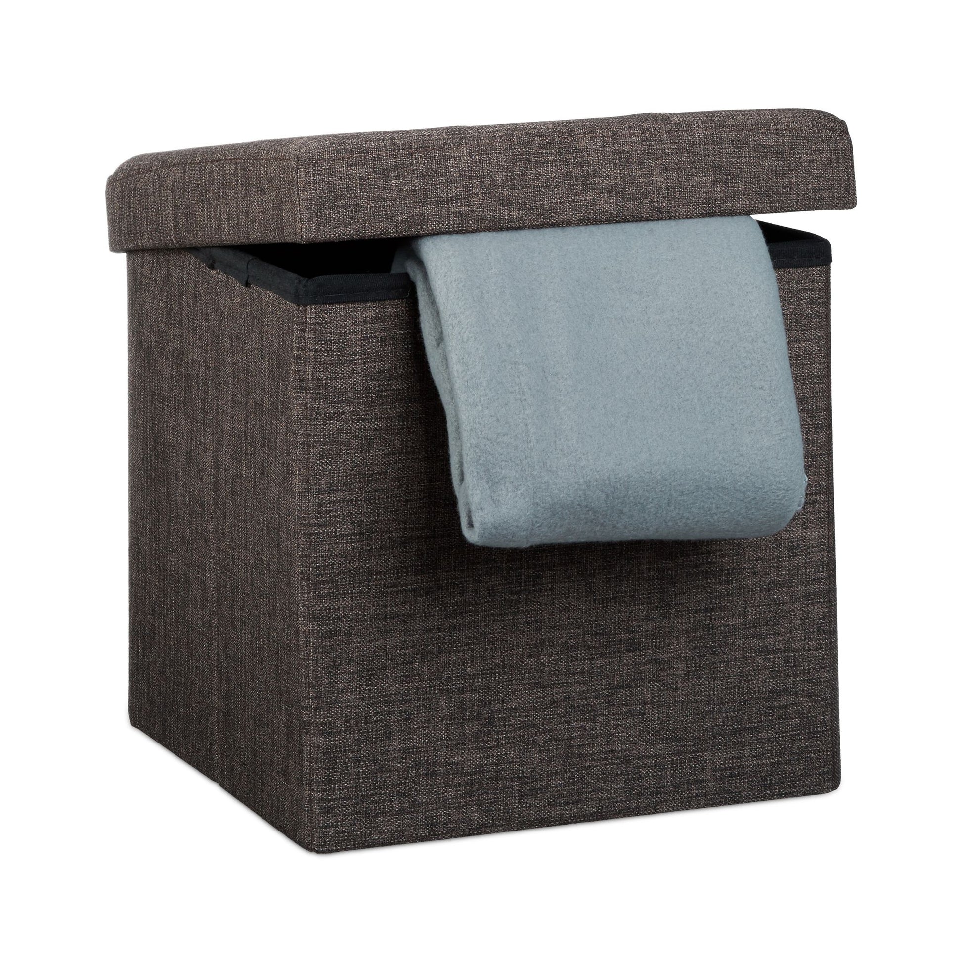 Faltbarer Sitzhocker mit Stauraum Leinen Braun von Relaxdays