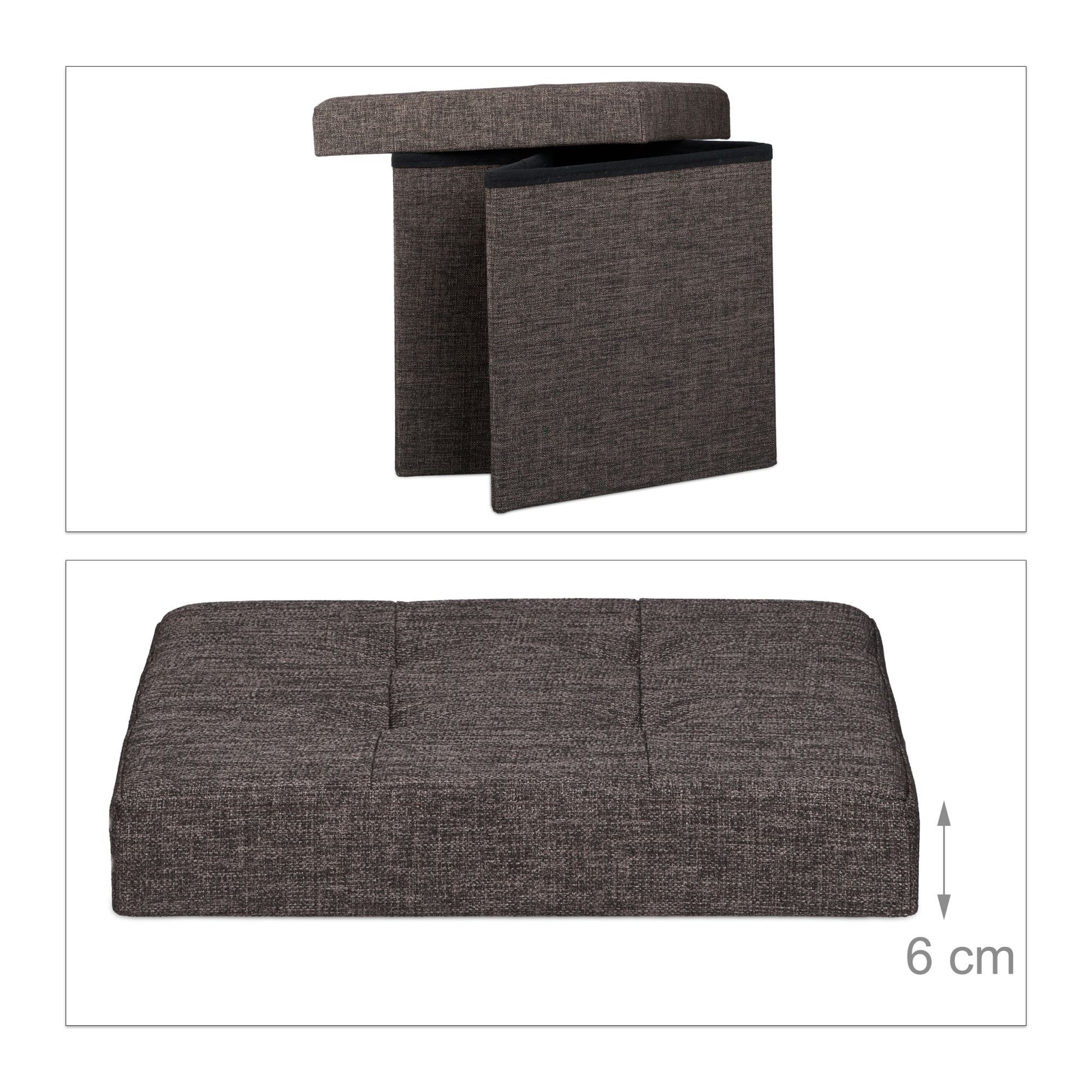 Faltbarer Sitzhocker mit Stauraum Leinen Braun von Relaxdays