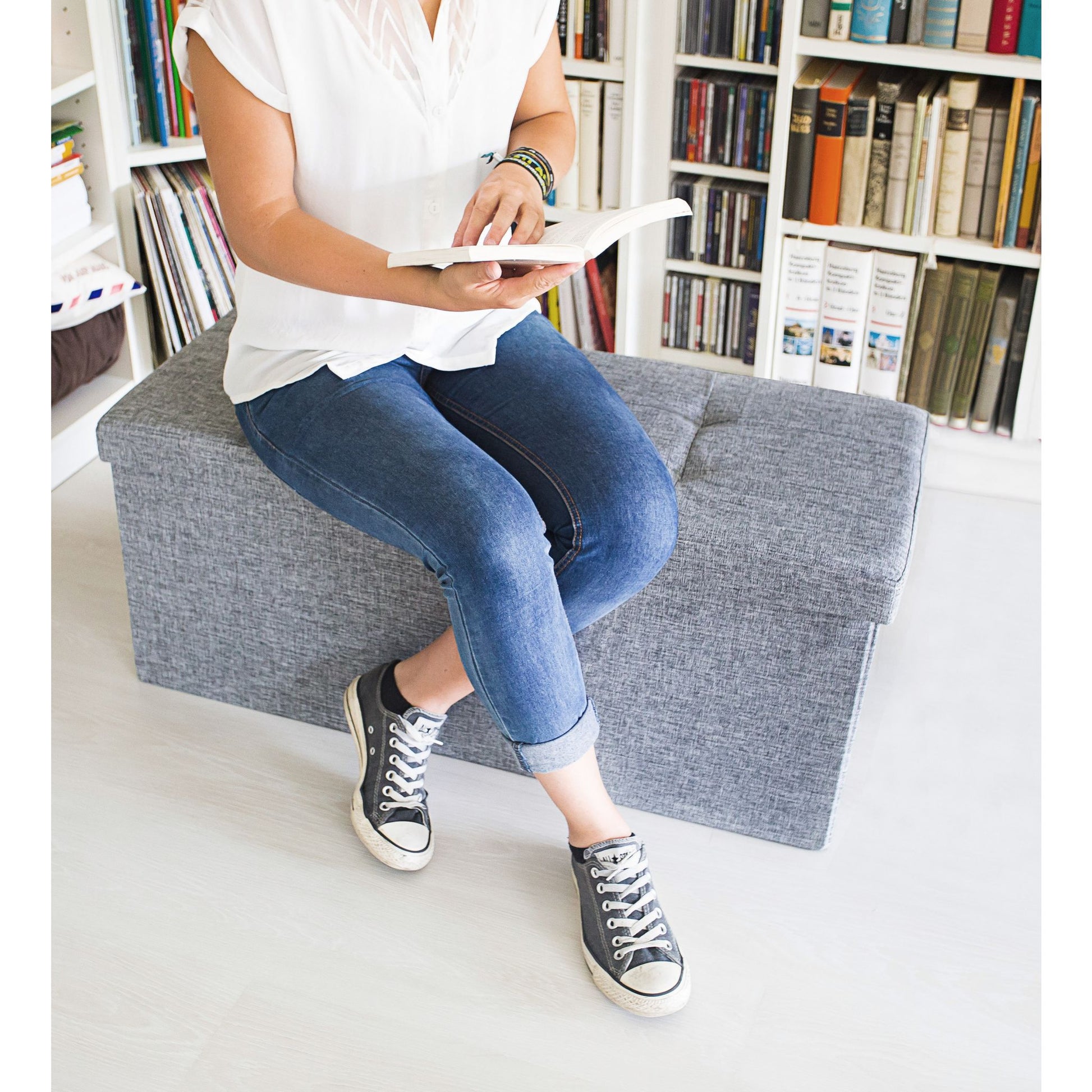 Faltbare Sitzbank Leinen Grau von Relaxdays