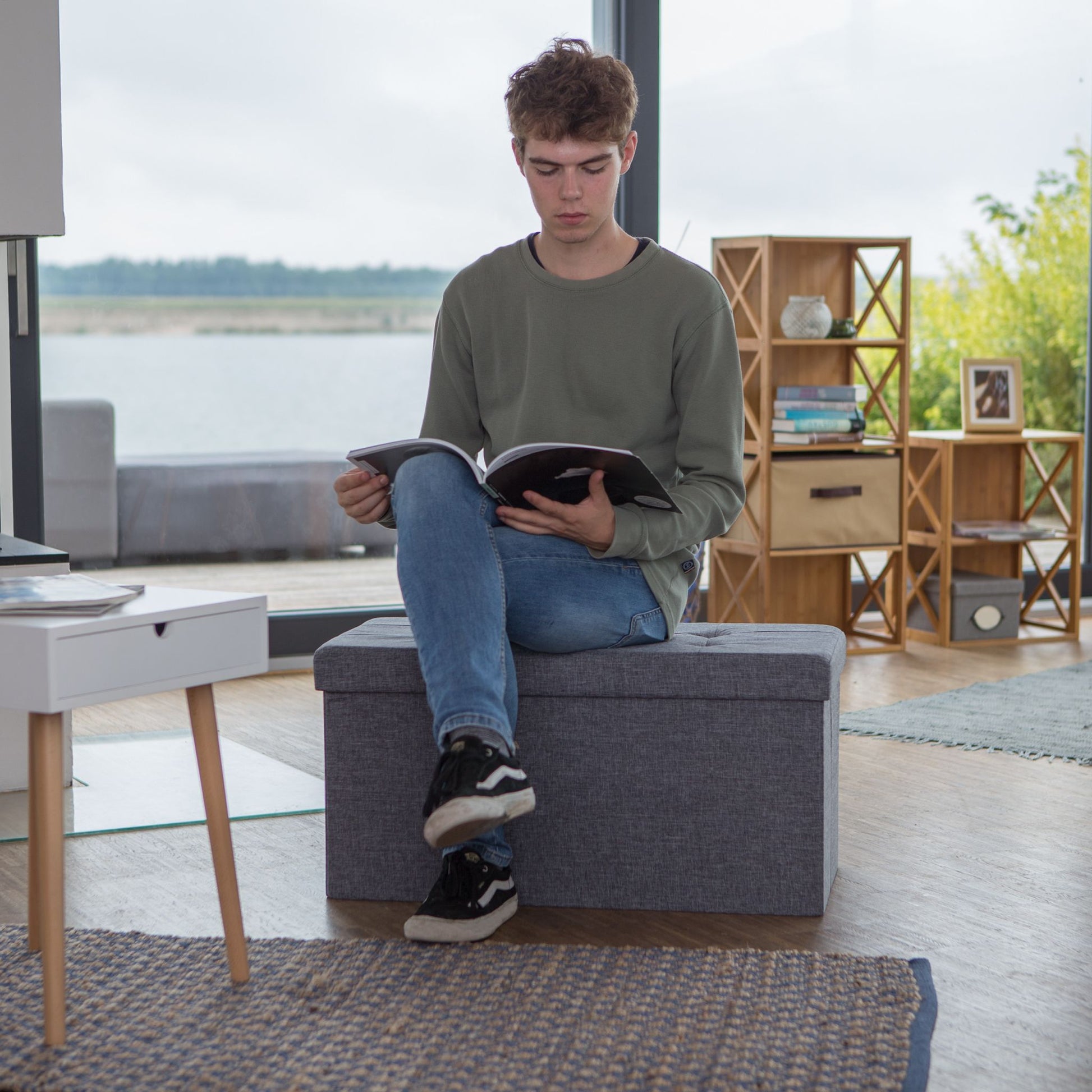 Faltbare Sitzbank Leinen Anthrazit von Relaxdays