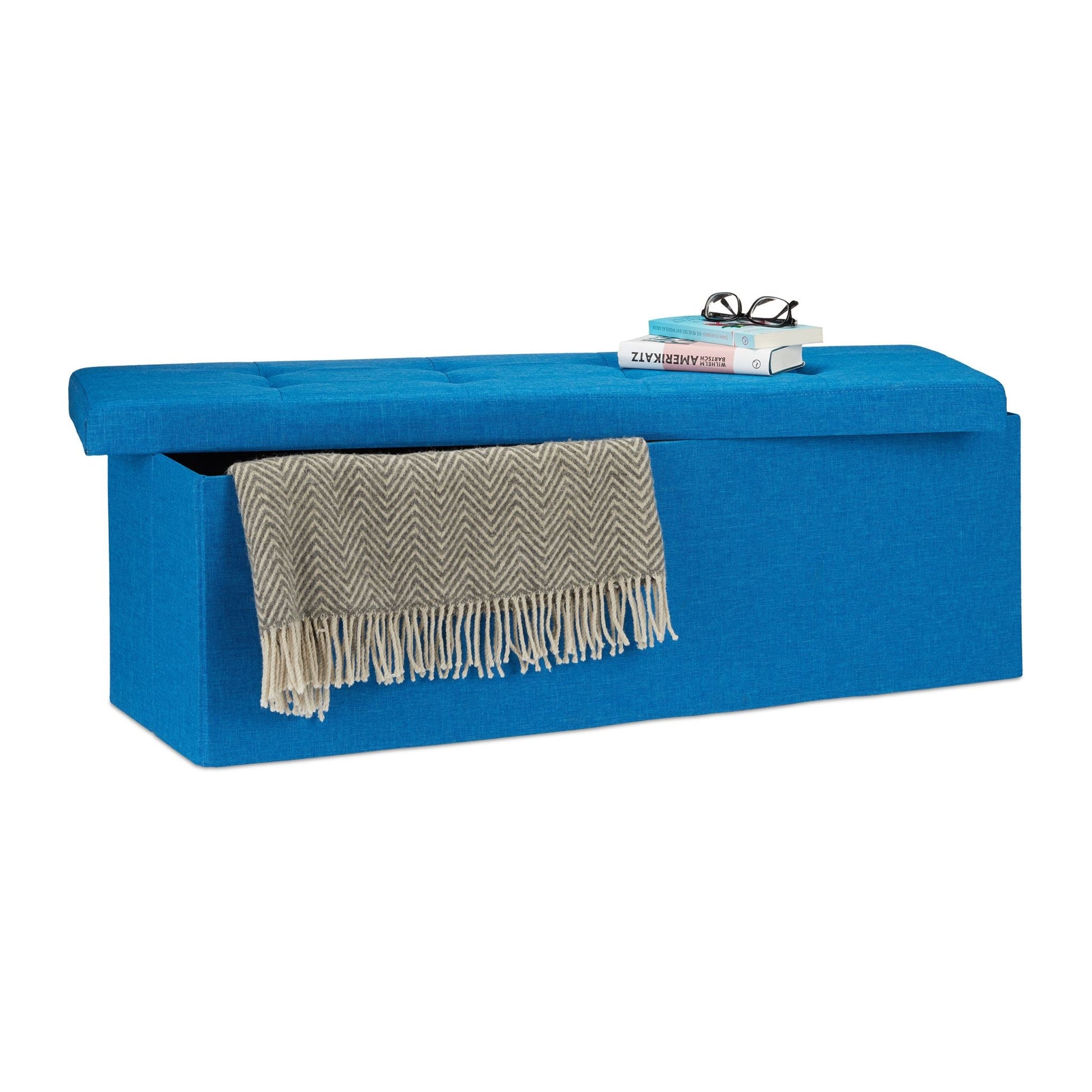 Faltbare Sitzbank Leinen Blau von Relaxdays