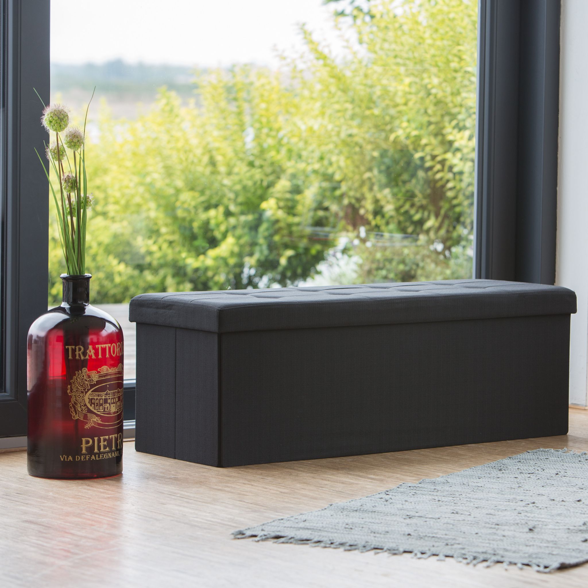 Faltbare Sitzbank Leinen Schwarz von Relaxdays