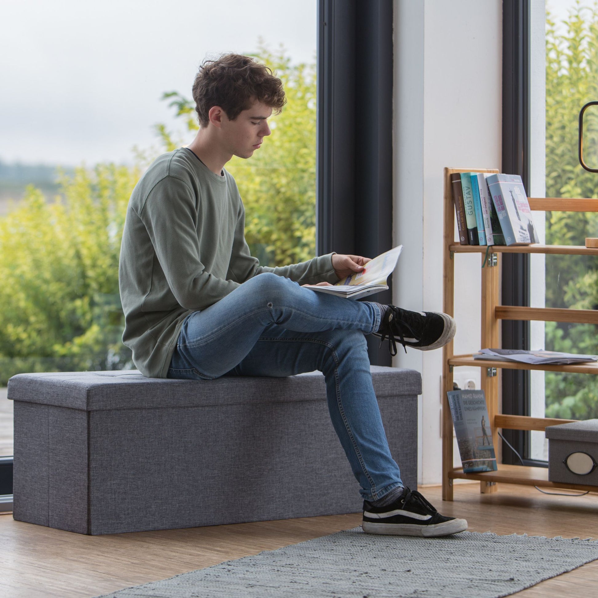 Faltbare Sitzbank Leinen Anthrazit von Relaxdays