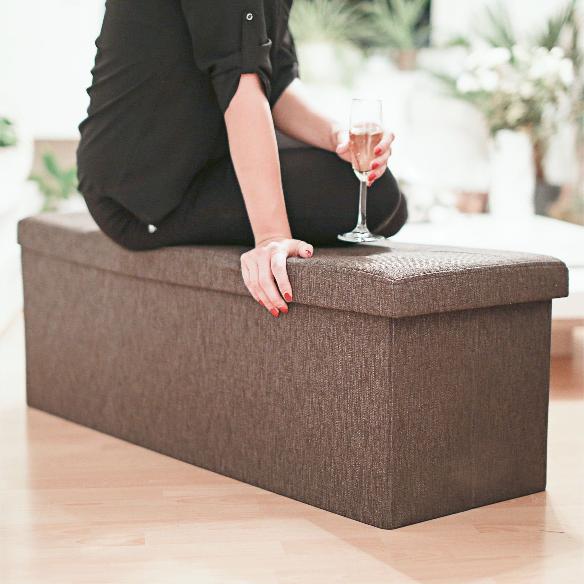 Faltbare Sitzbank Leinen Braun von Relaxdays