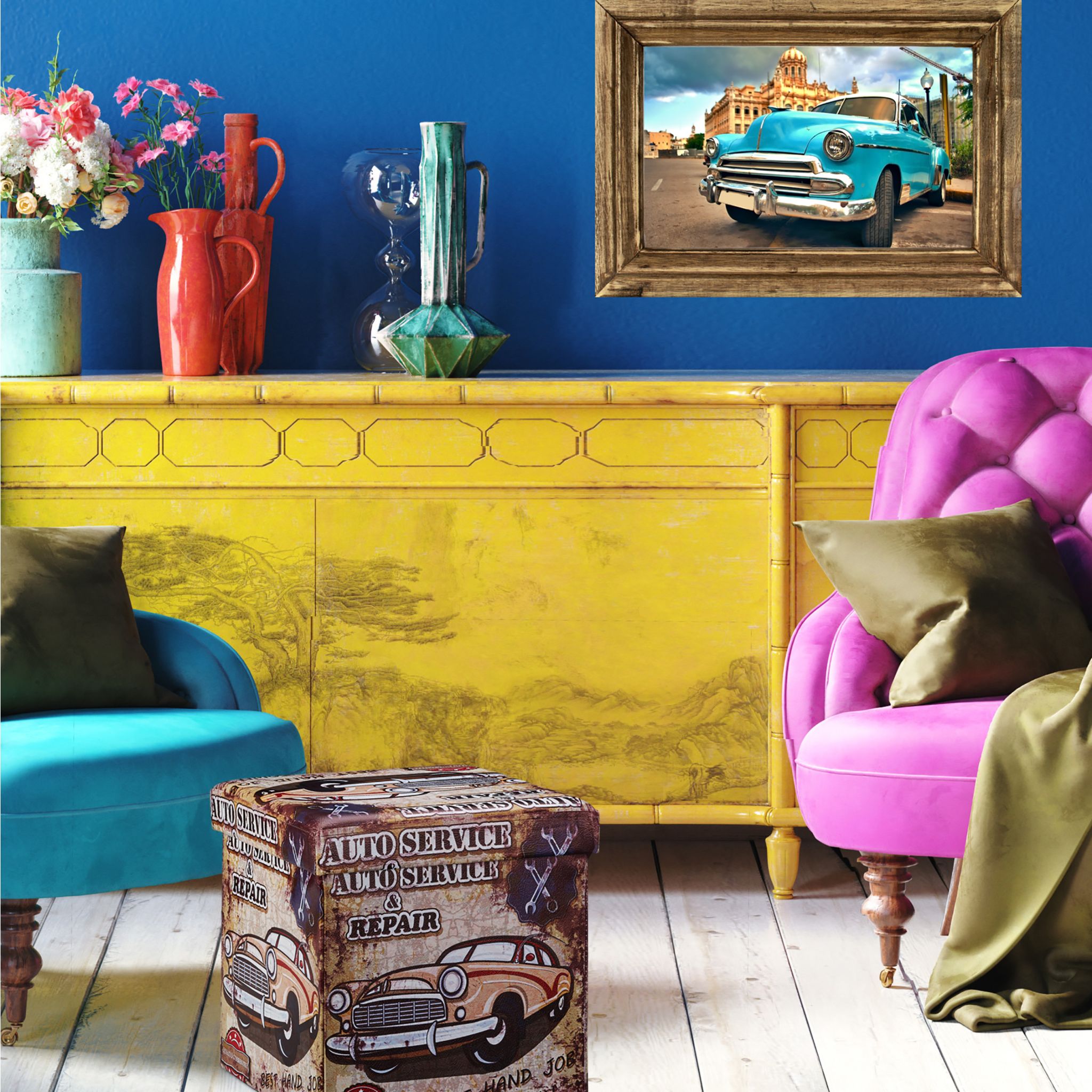 Sitzhocker mit Stauraum Trendmotiv Weiss-Rot von Relaxdays