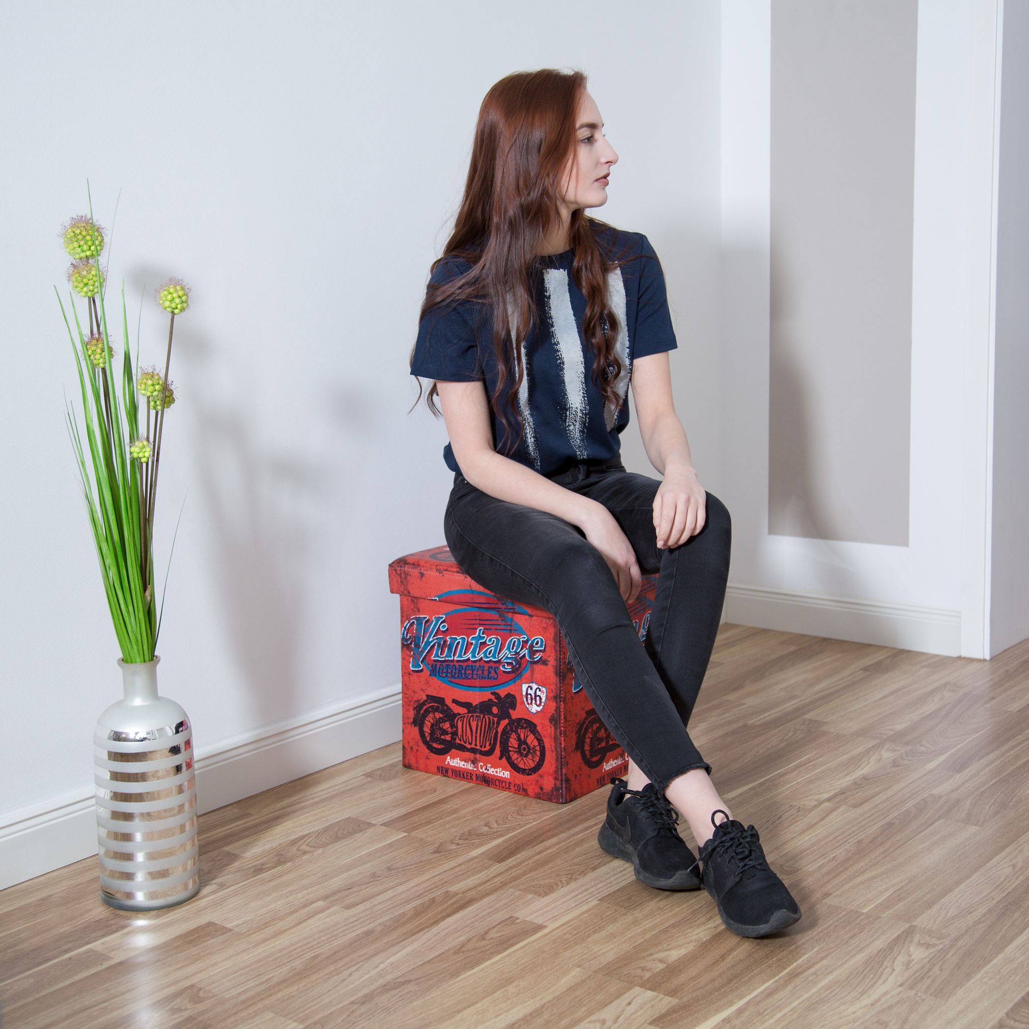 Sitzhocker mit Stauraum Trendmotiv Weiss-Rot von Relaxdays