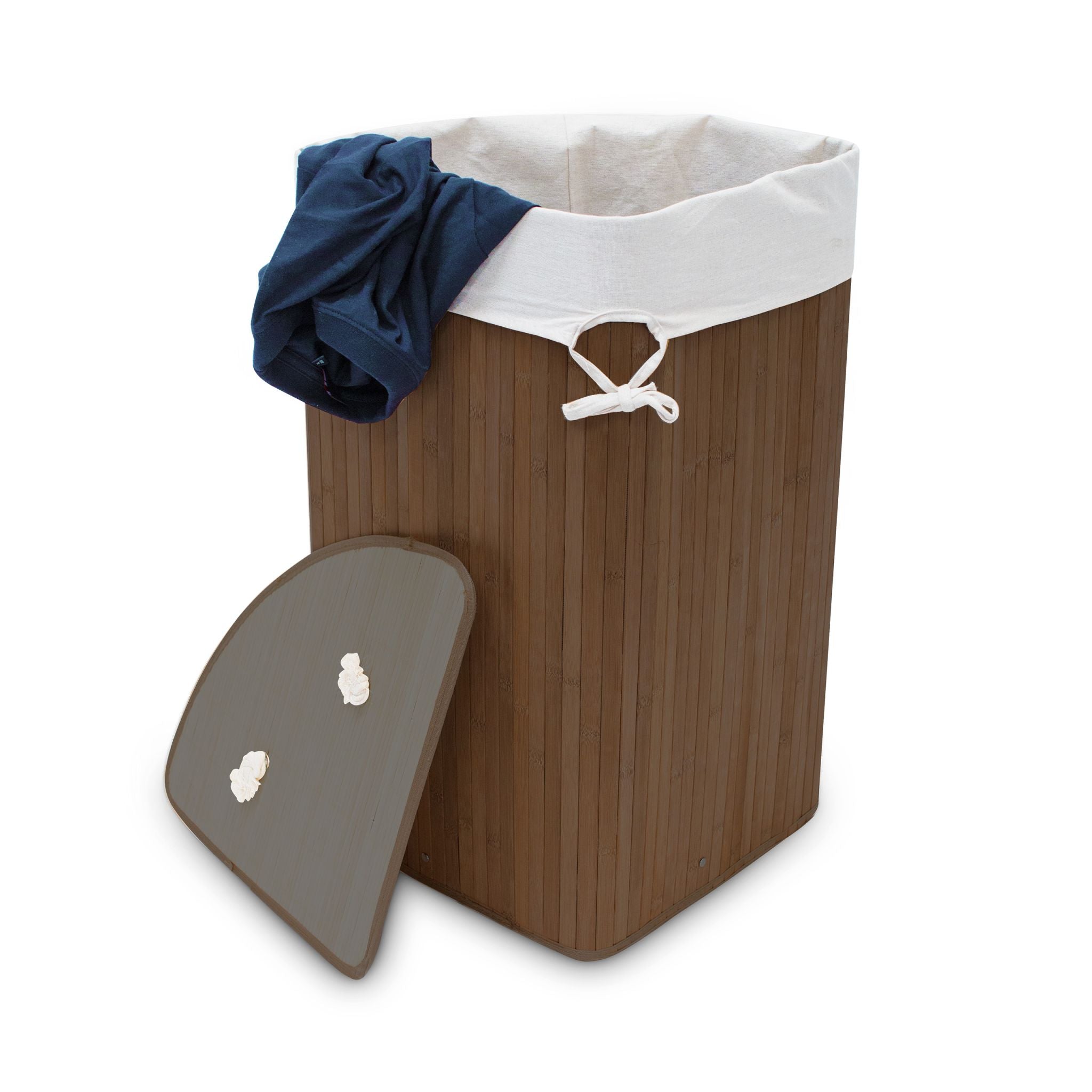 Eckwäschekorb Bambus Weiss-Braun von Relaxdays