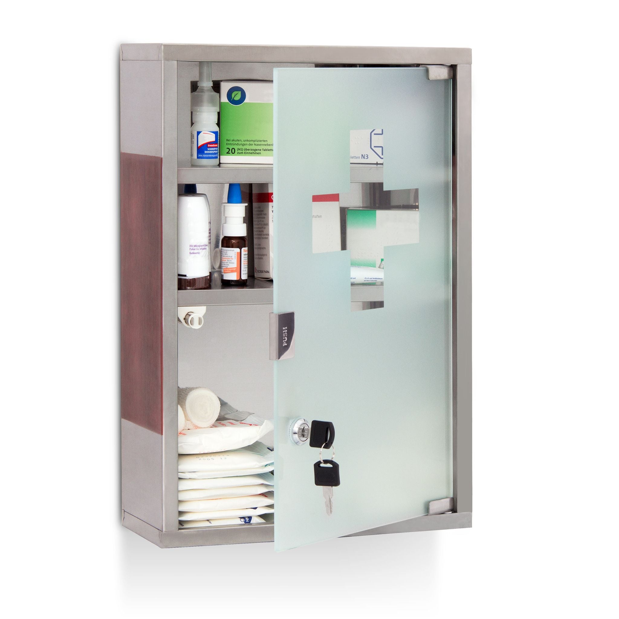 Medizinschrank EMERGENCY Edelstahl XL Braun-Silber-Transparent von Relaxdays