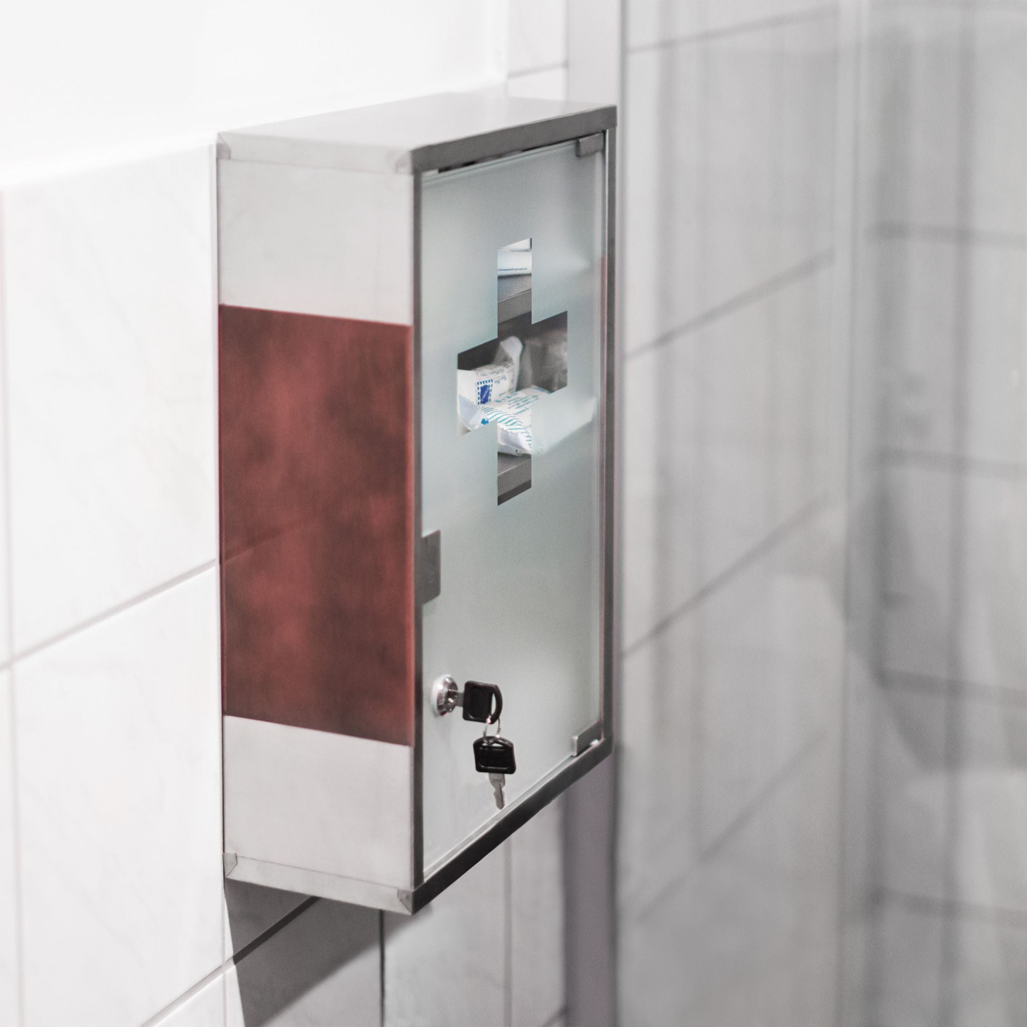 Medizinschrank EMERGENCY Edelstahl XL Braun-Silber-Transparent von Relaxdays