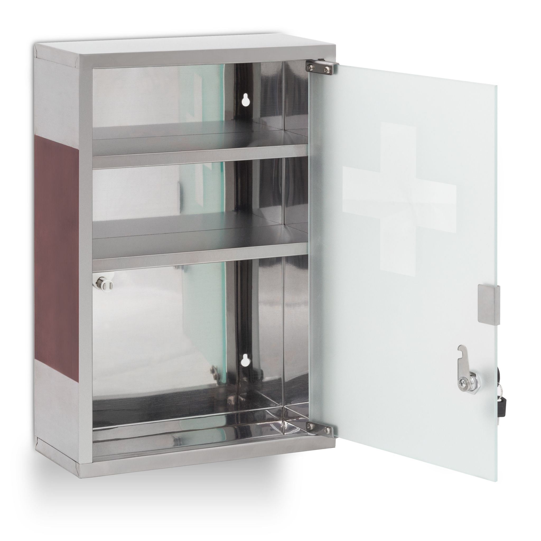 Medizinschrank EMERGENCY Edelstahl XL Braun-Silber-Transparent von Relaxdays