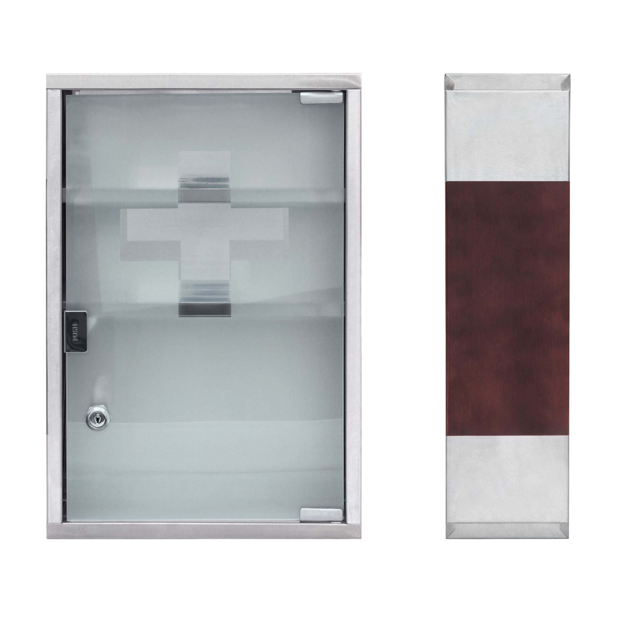 Medizinschrank EMERGENCY Edelstahl XL Braun-Silber-Transparent von Relaxdays