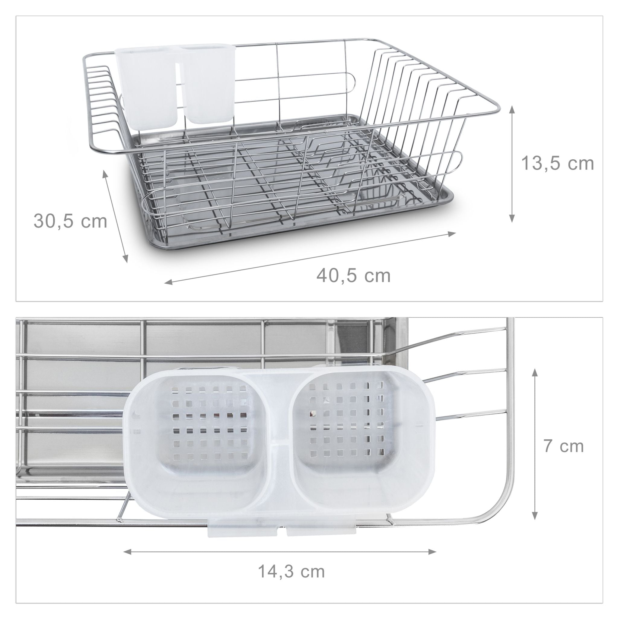 Abtropfgestell mit BesteckkorbL Silber von Relaxdays