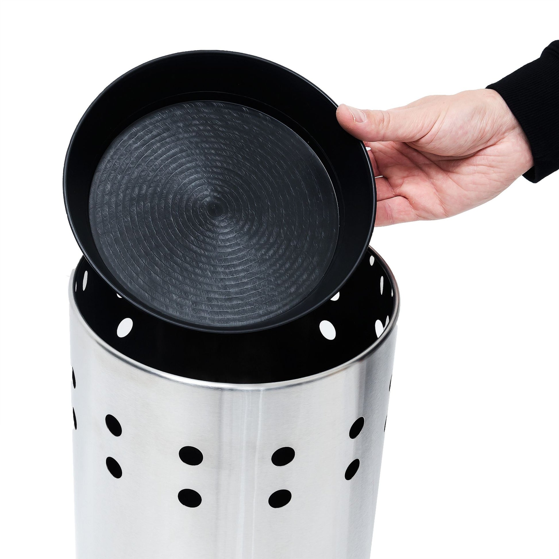 Schirmständer Edelstahl mit Einleger Schwarz-Silber von Relaxdays
