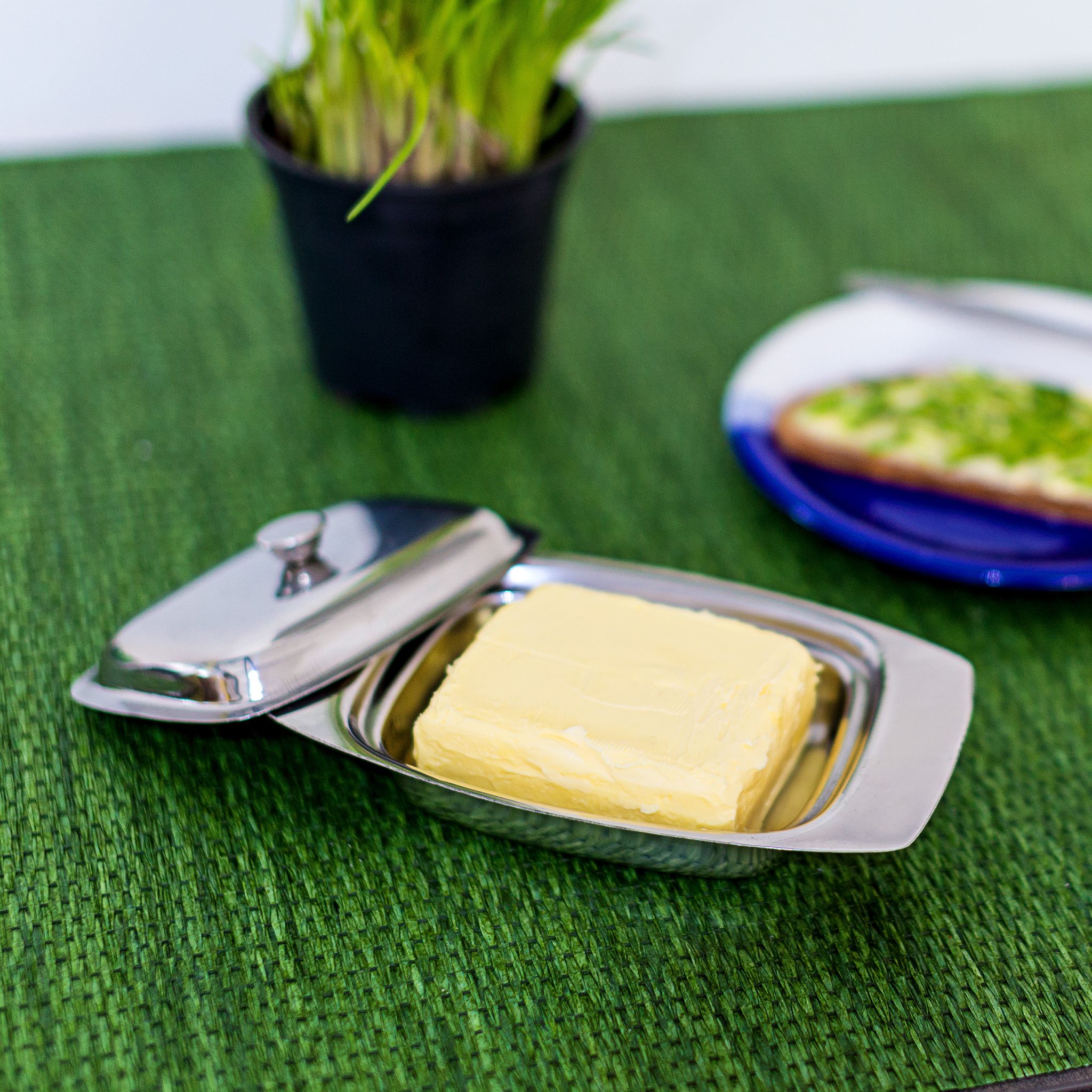 Butterdose Edelstahl mit Griff Silber von Relaxdays