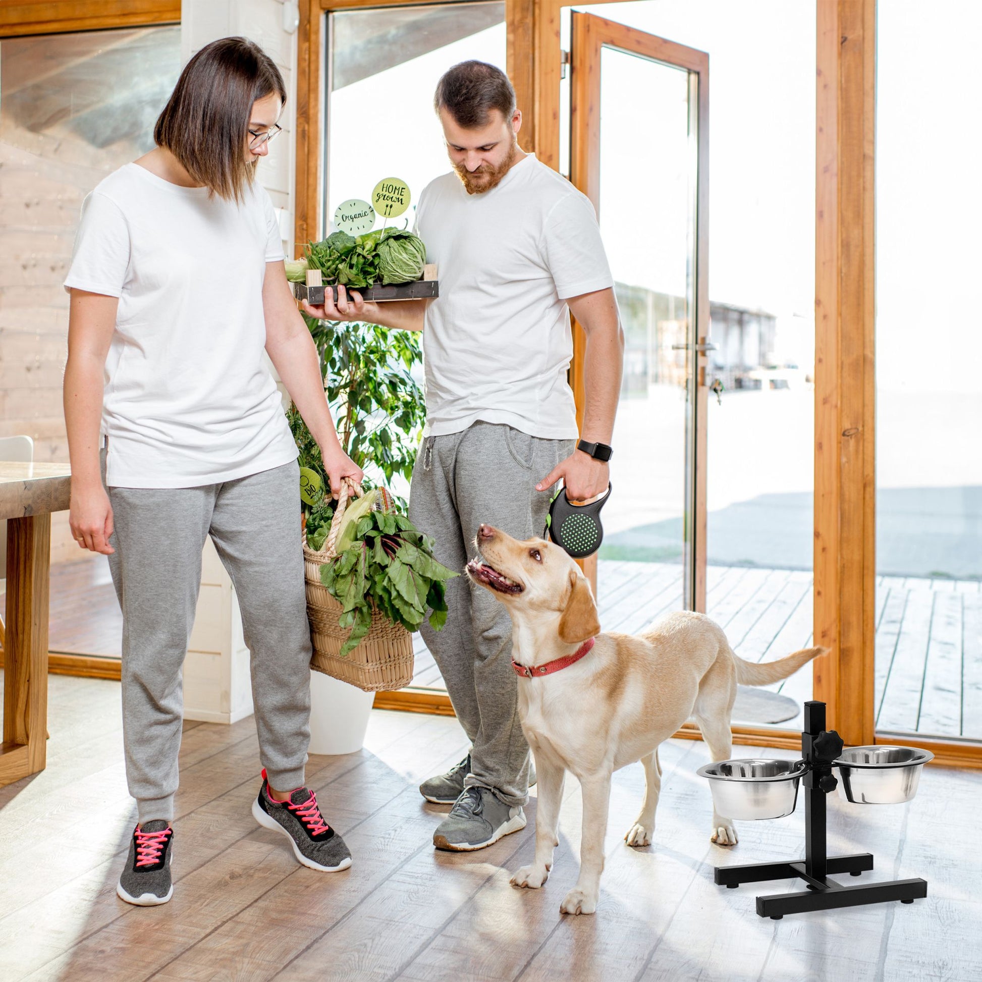 Futterstation Hund höhenverstellbar Schwarz-Silber von Relaxdays