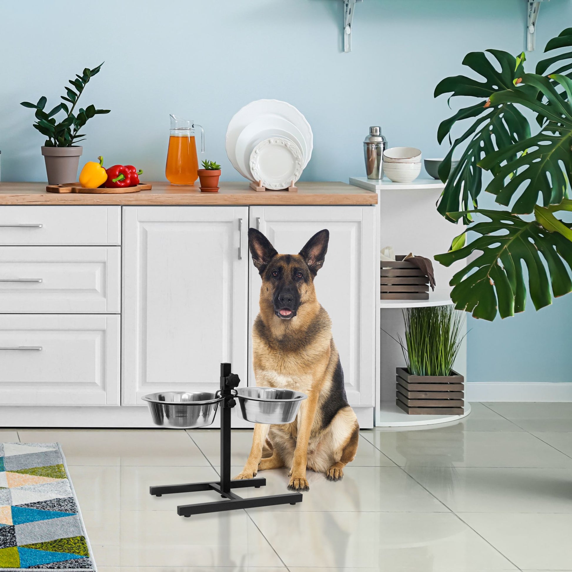 Futterstation Hund höhenverstellbar Schwarz-Silber von Relaxdays