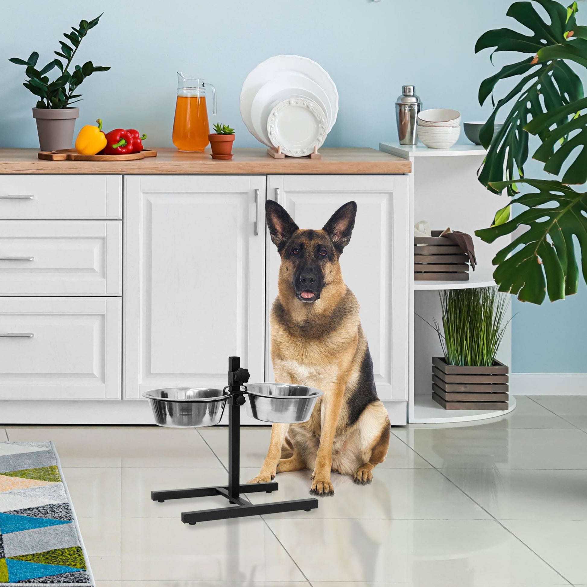 Futterstation Hund höhenverstellbar Schwarz-Silber von Relaxdays