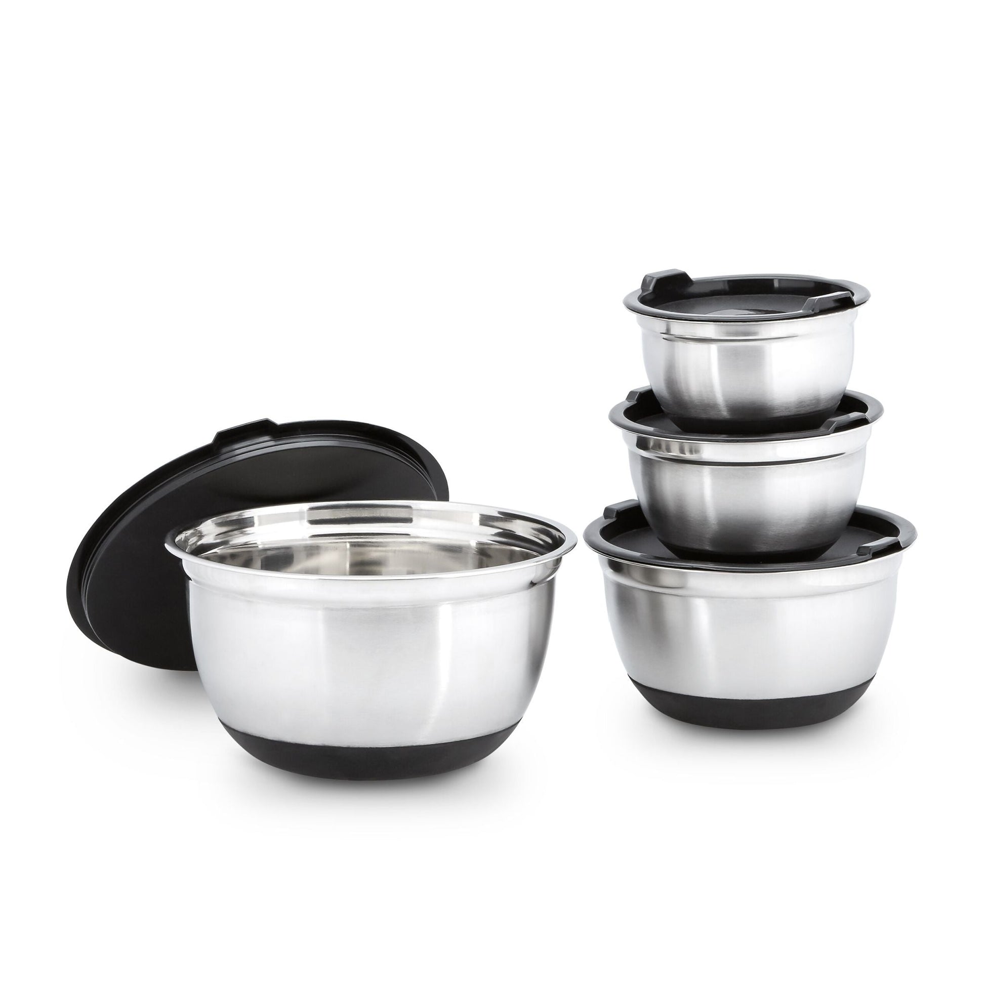 Schüssel Set BOWLY mit Deckel Schwarz-Silber von Relaxdays