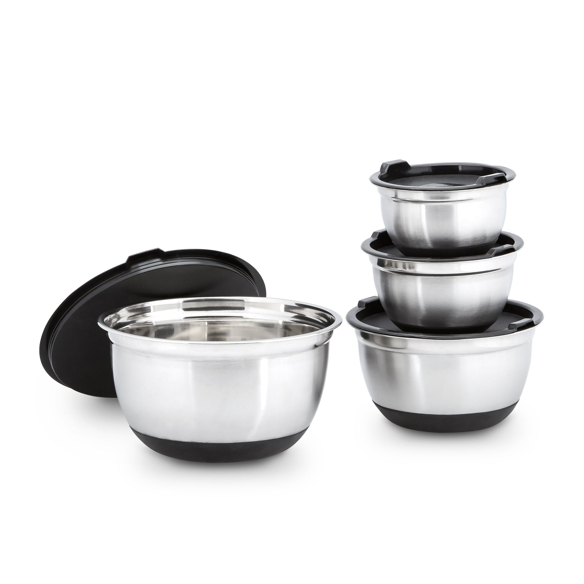 Schüssel Set BOWLY mit Deckel Schwarz-Silber von Relaxdays