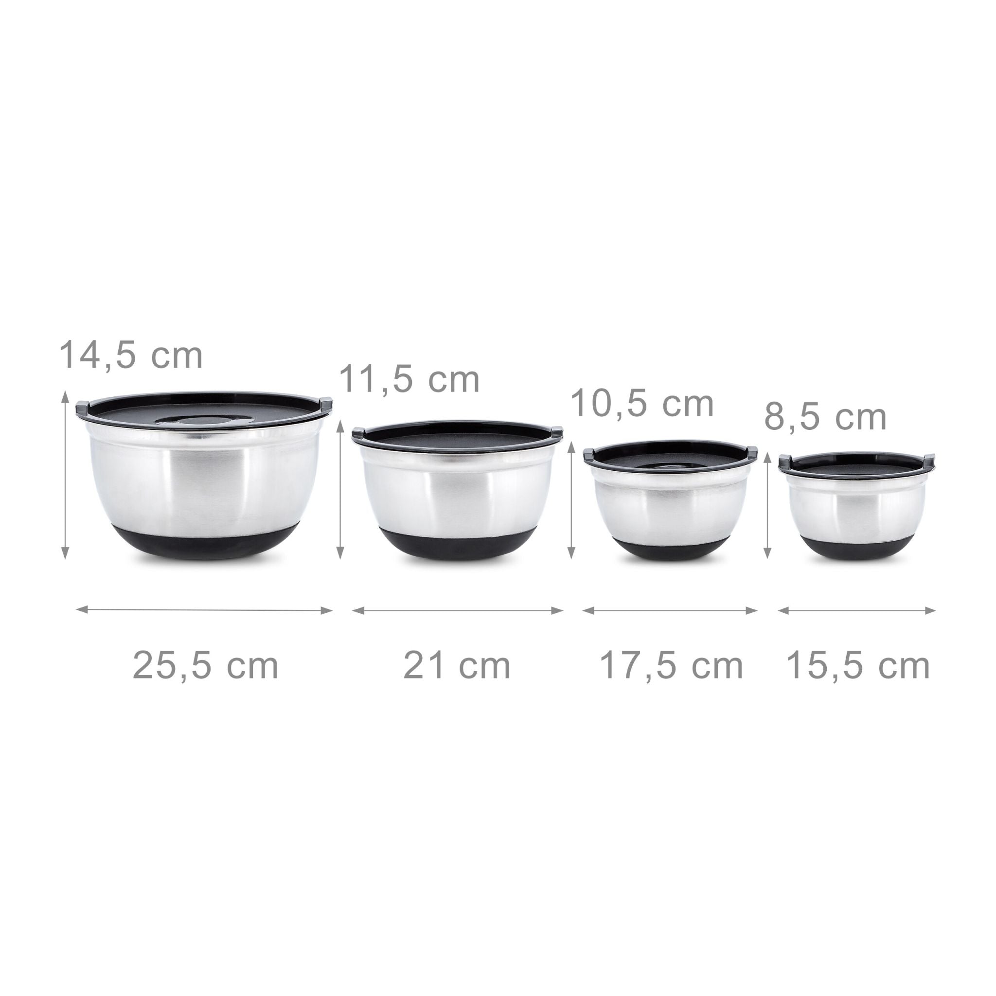 Schüssel Set BOWLY mit Deckel Schwarz-Silber von Relaxdays
