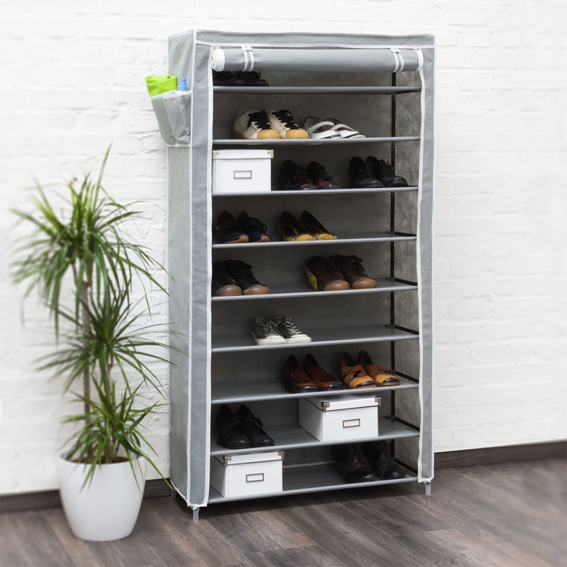 Schuhschrank VALENTIN hoch Anthrazit-Weiss von Relaxdays