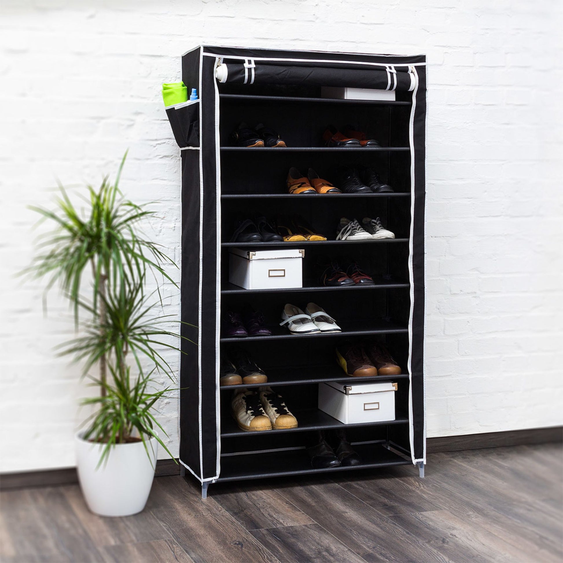 Schuhschrank VALENTIN hoch Weiss-Schwarz von Relaxdays
