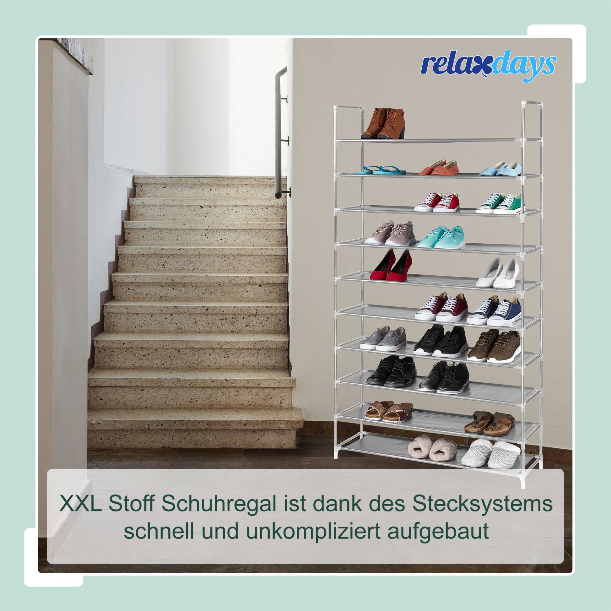 Schuhregal Stoff für 50 Paar Schuhe Schwarz-Grau von Relaxdays