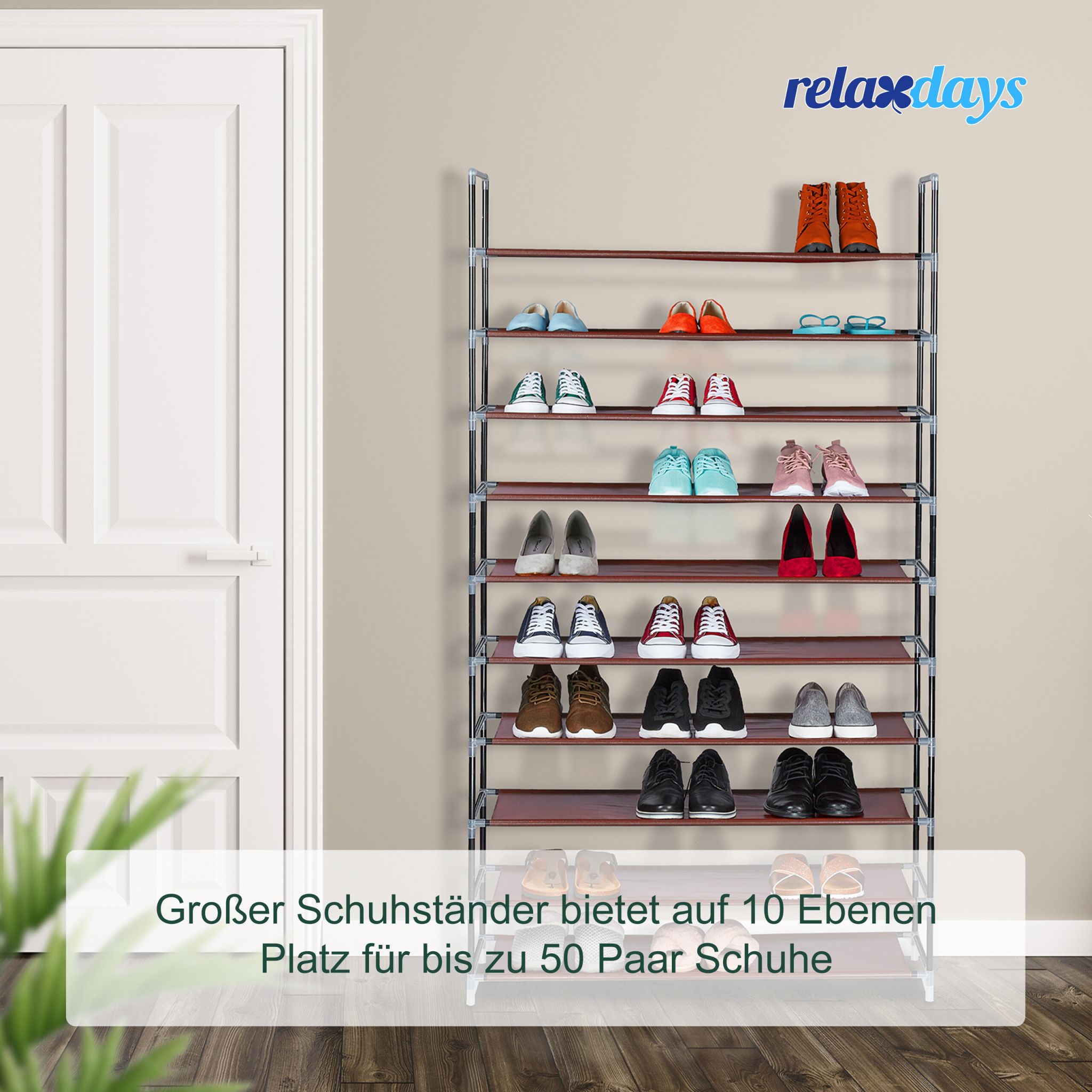 Schuhregal Stoff für 50 Paar Schuhe Schwarz-Grau von Relaxdays