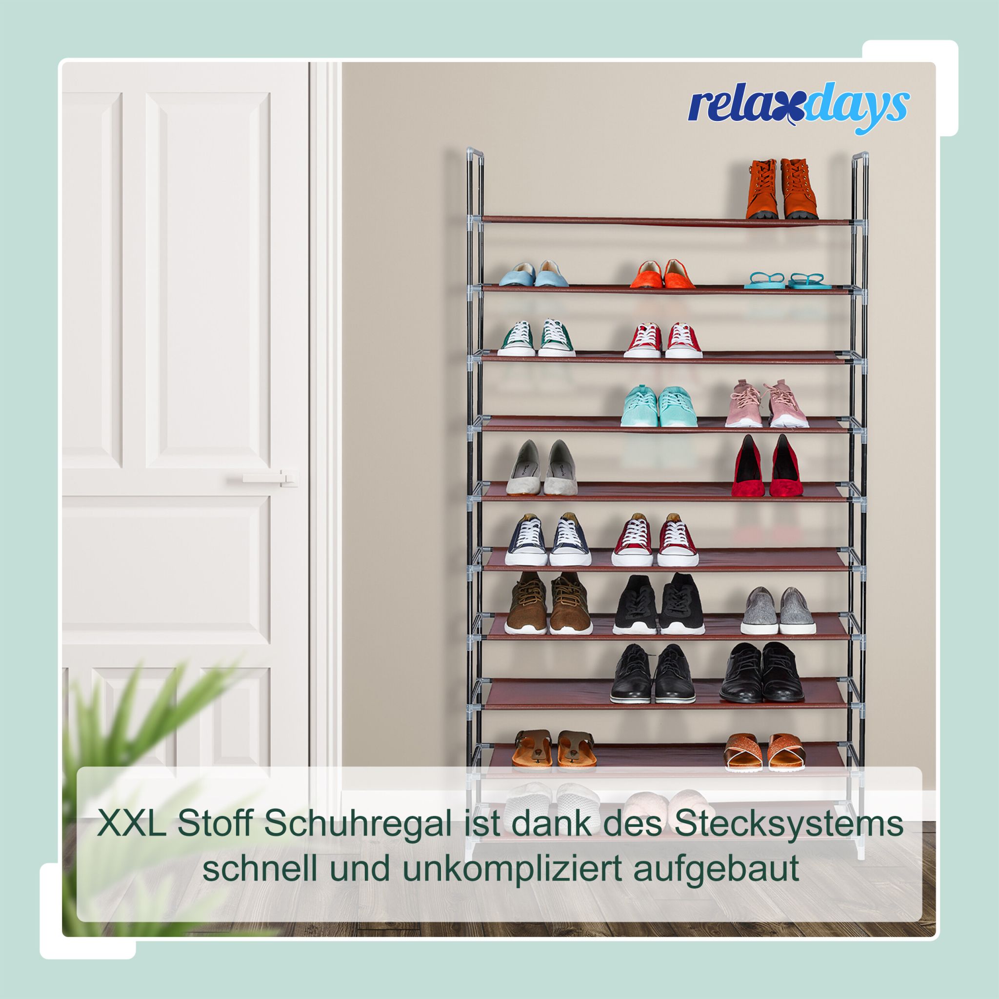 Schuhregal Stoff für 50 Paar Schuhe Dunkelrot-Schwarz von Relaxdays