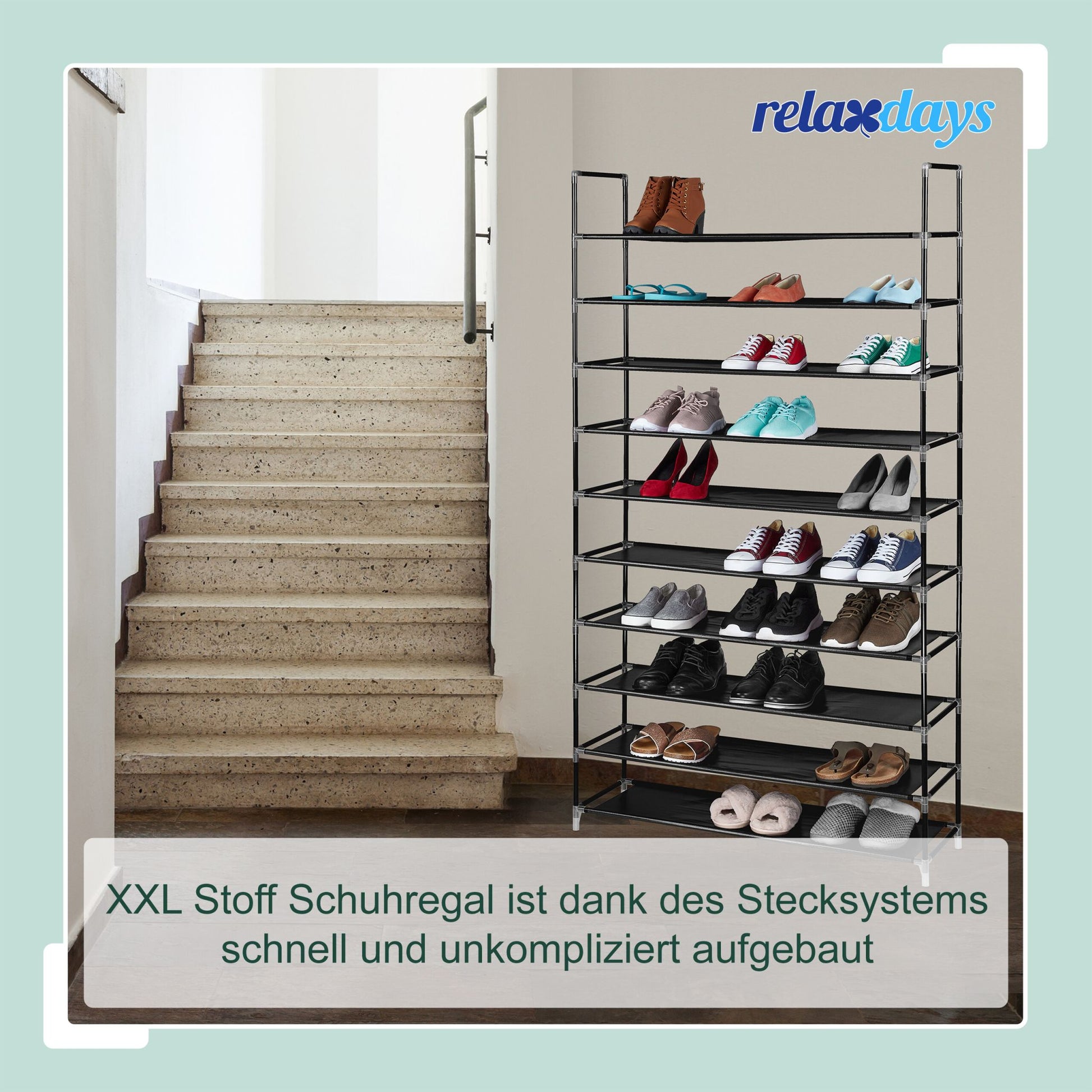 Schuhregal Stoff für 50 Paar Schuhe Weiss-Schwarz von Relaxdays