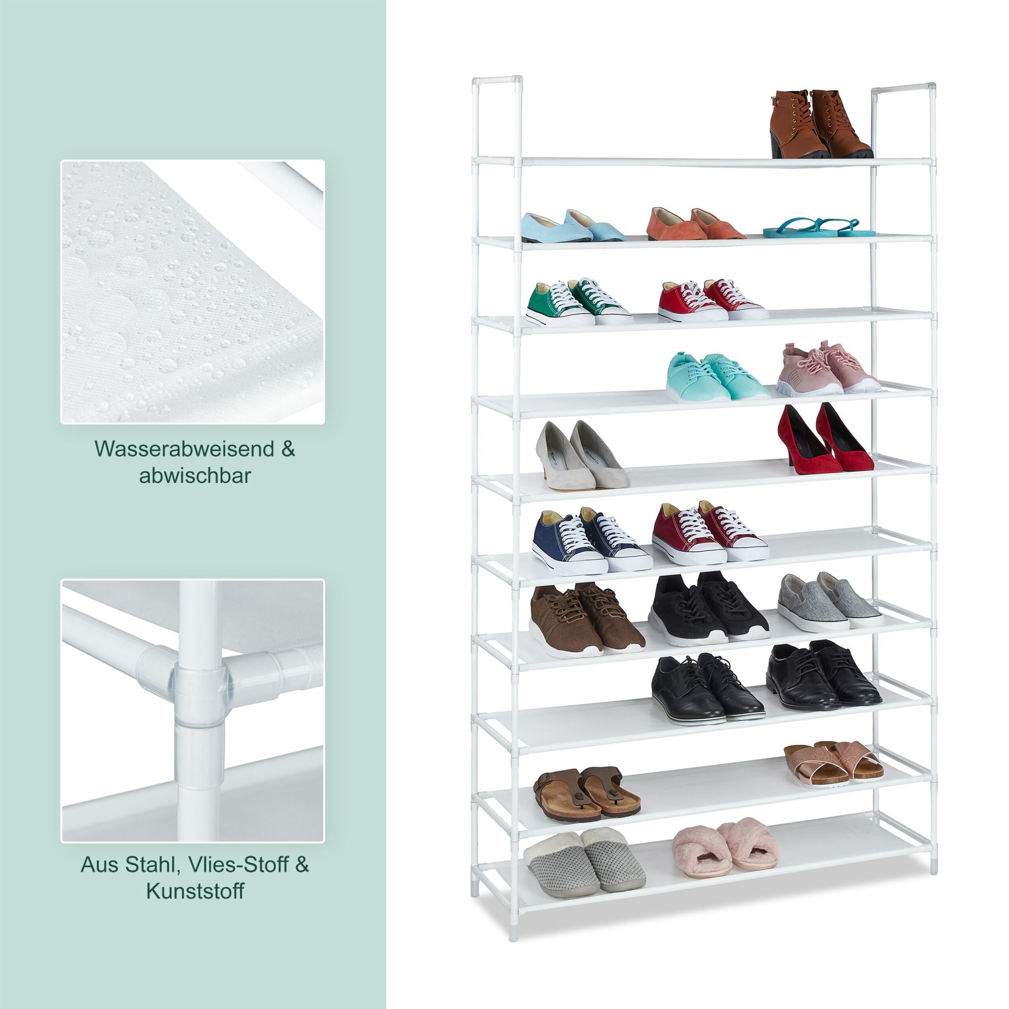Schuhregal Stoff für 50 Paar Schuhe Weiss von Relaxdays