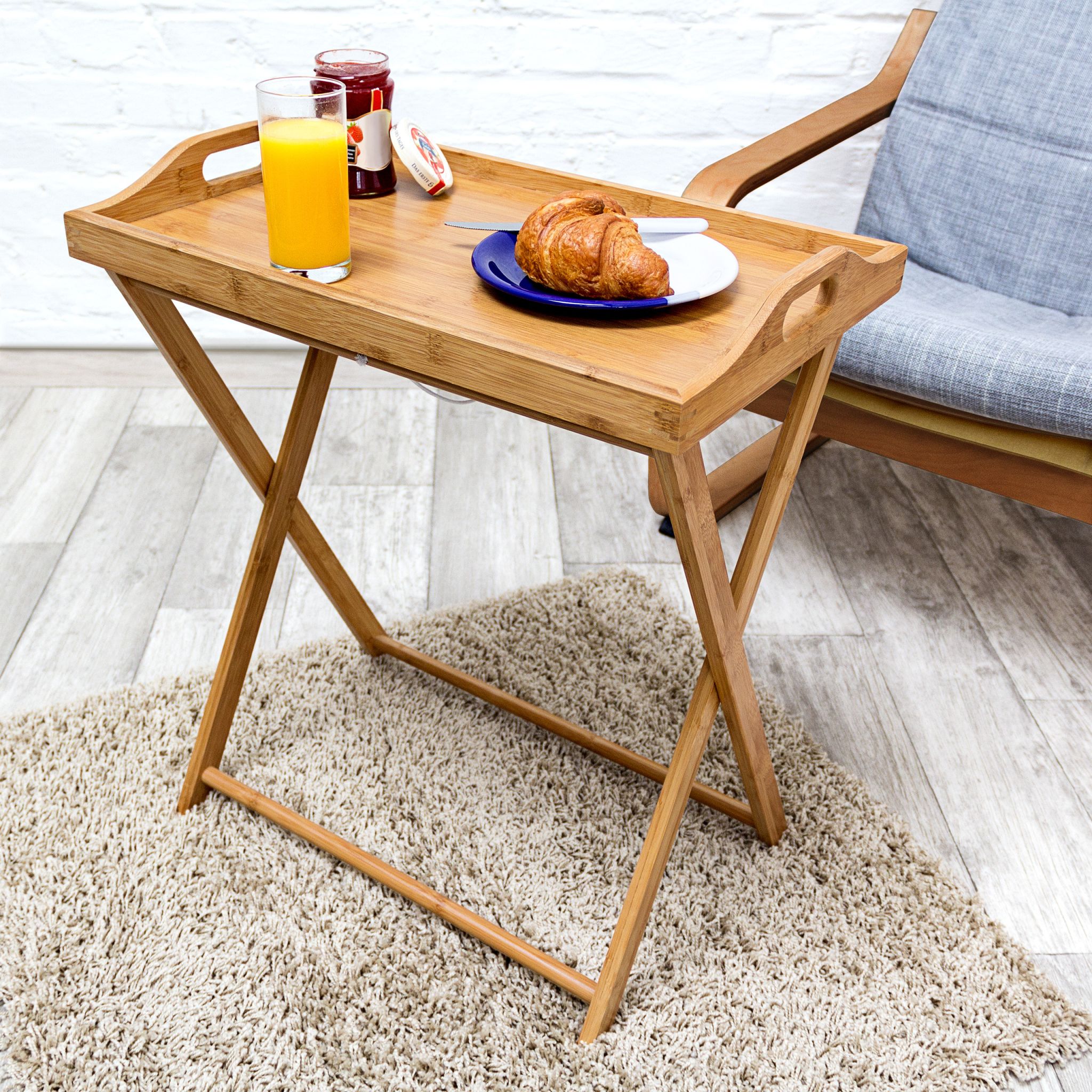 Tabletttisch Bambus 63,5cm natur Hellbraun von Relaxdays