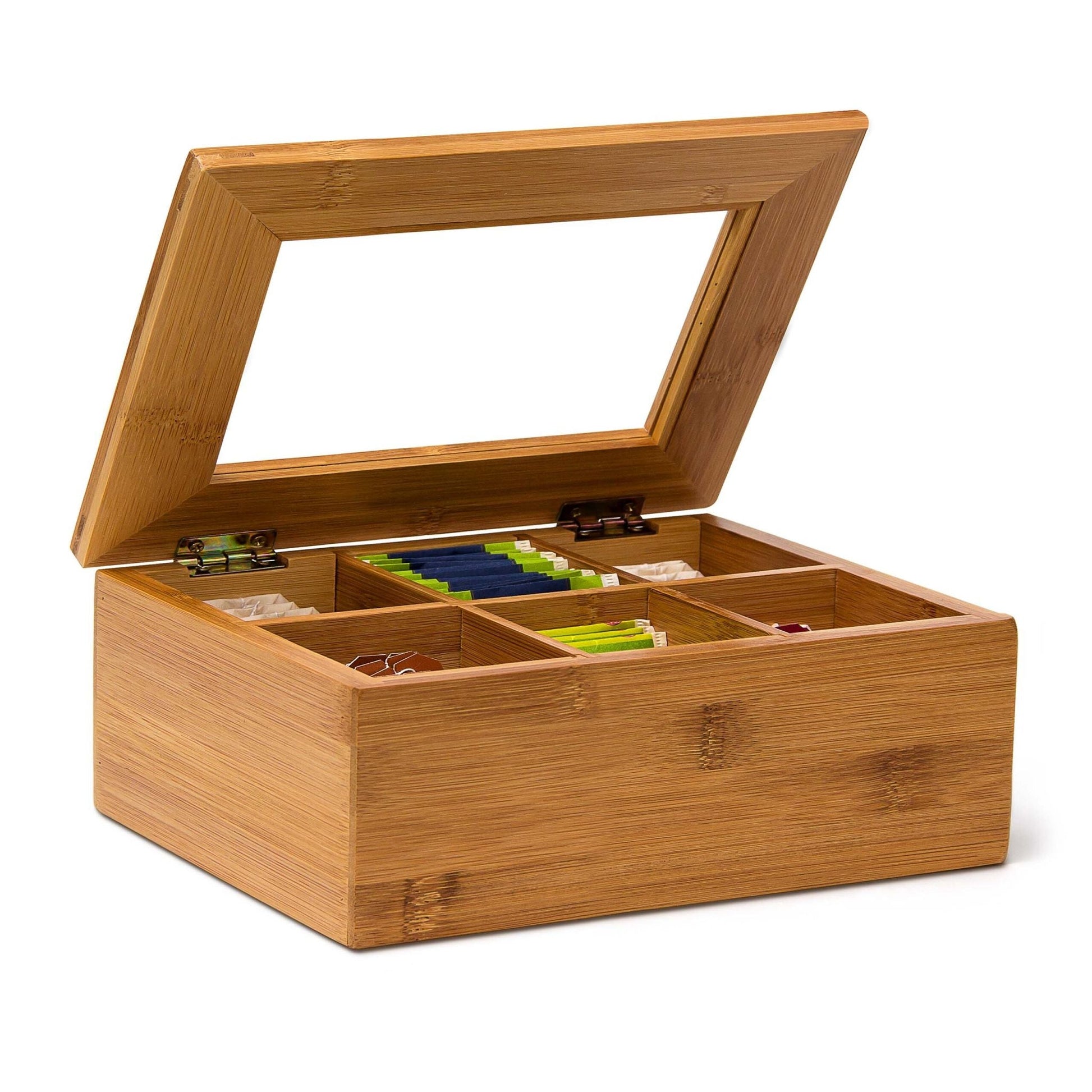 Teebox Bambus lackiert 6 und 8 Fächer Hellbraun von Relaxdays