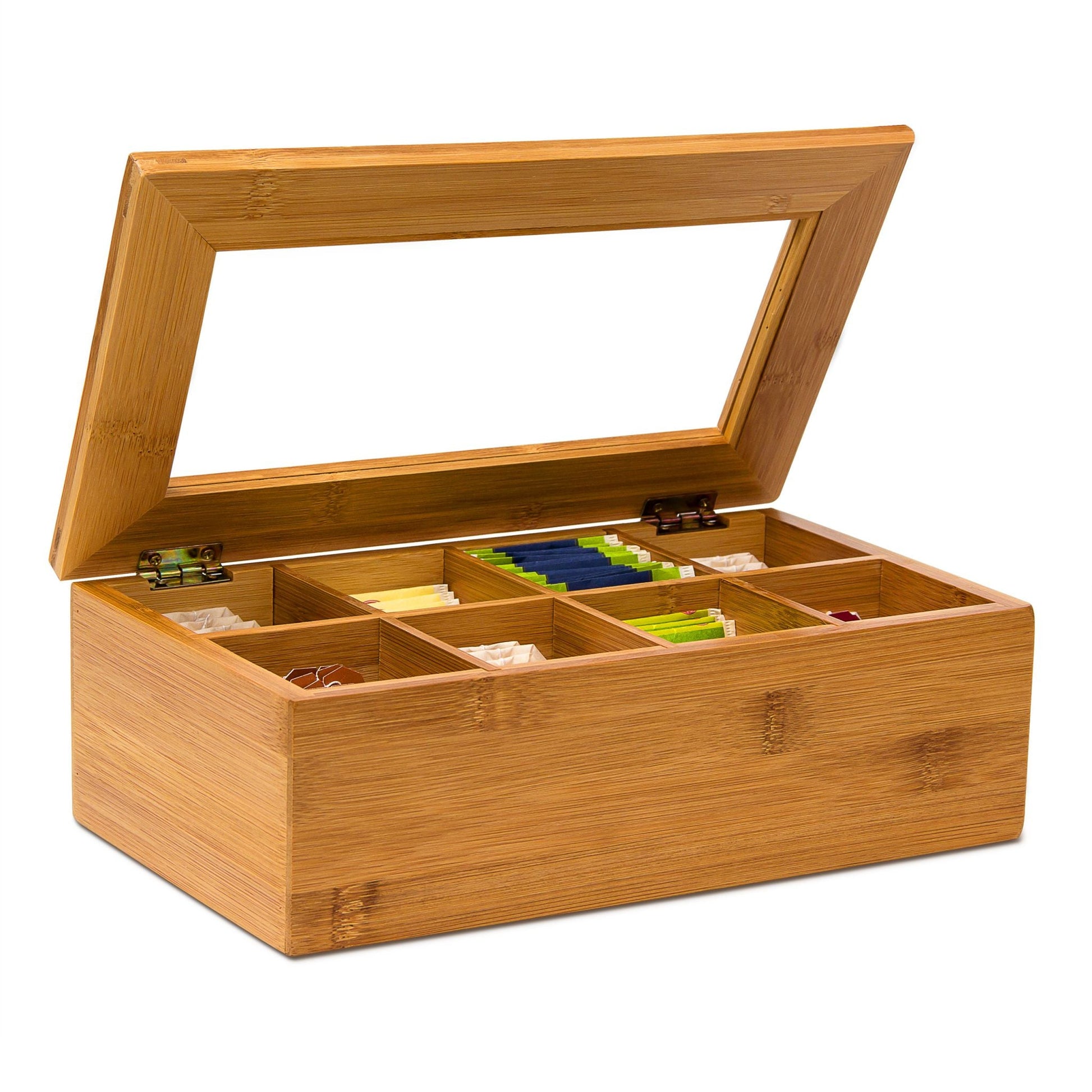 Teebox Bambus lackiert 6 und 8 Fächer Hellbraun von Relaxdays