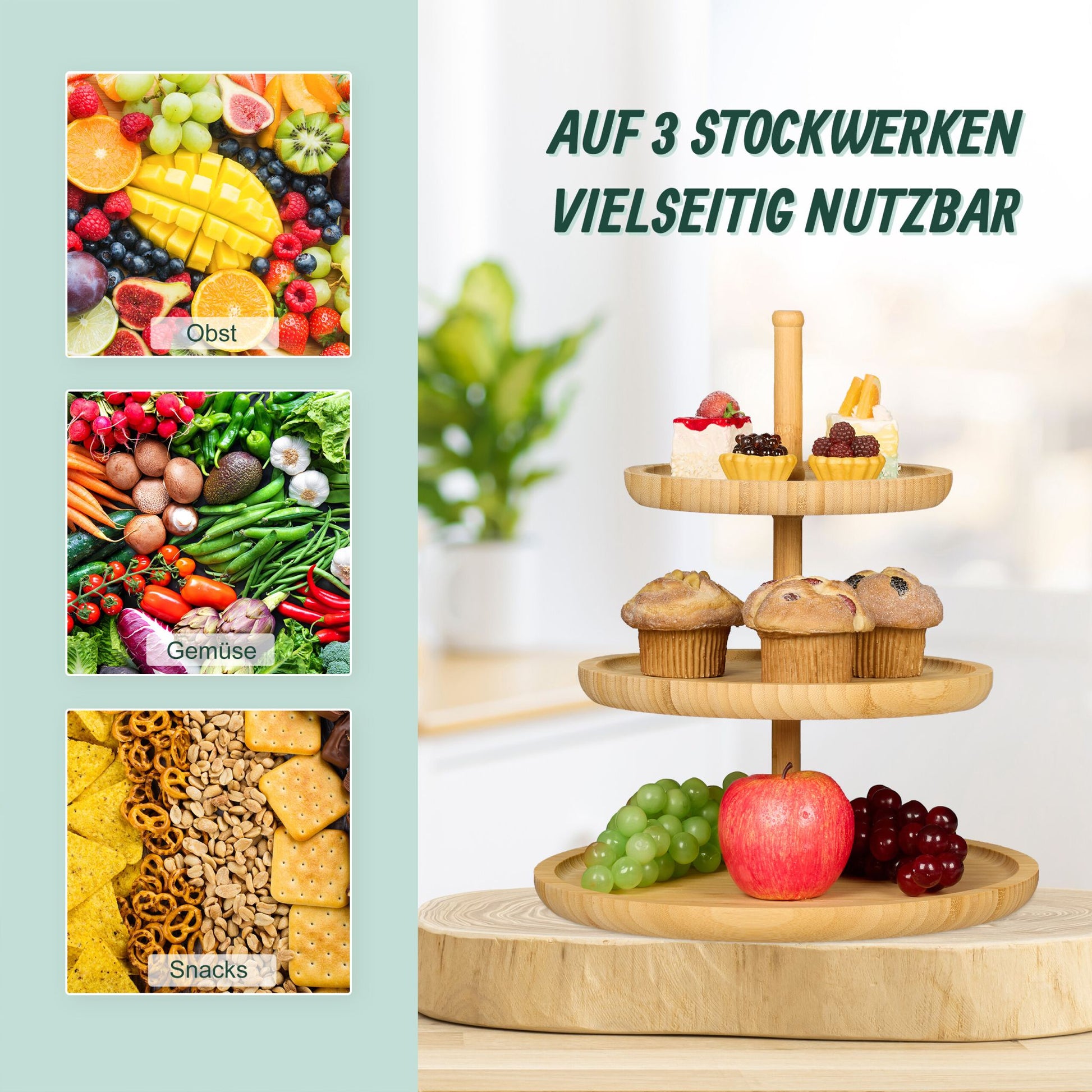 Etagere Bambus mit 3 Schalen Hellbraun von Relaxdays