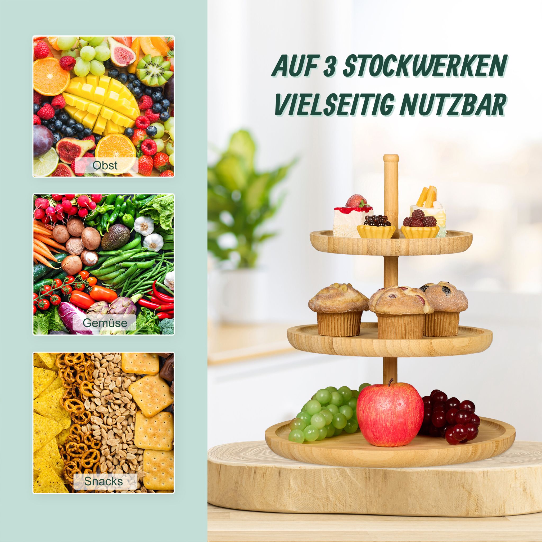 Etagere Bambus mit 3 Schalen Hellbraun von Relaxdays
