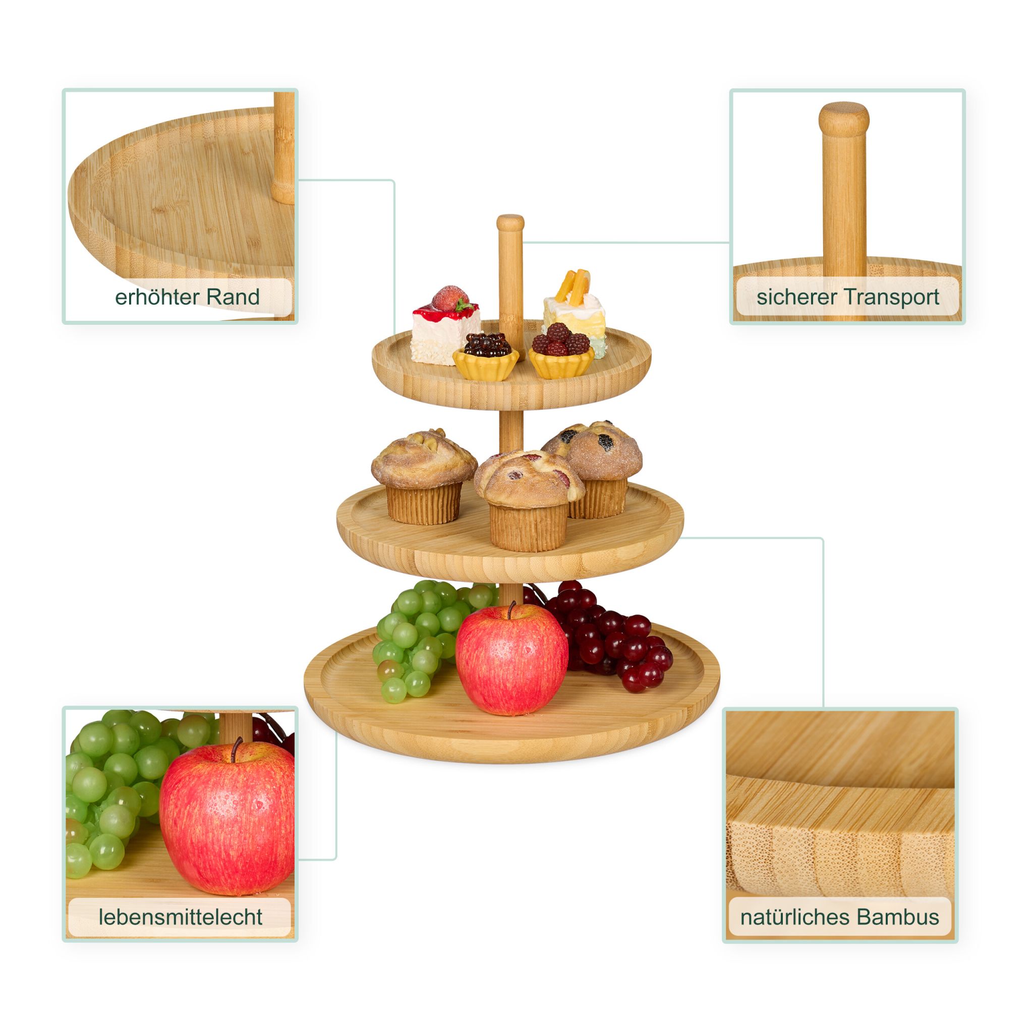 Etagere Bambus mit 3 Schalen Hellbraun von Relaxdays