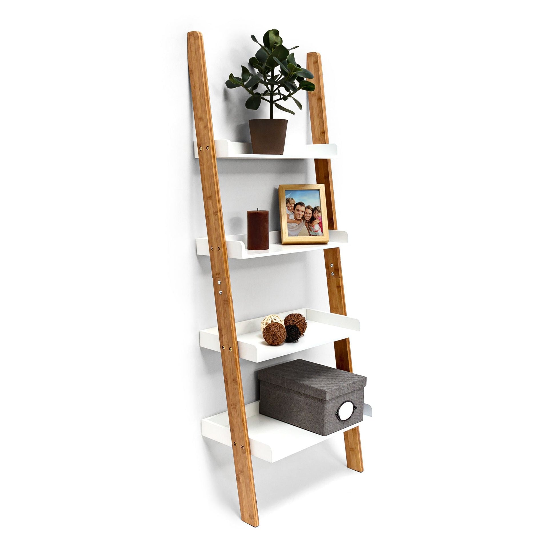 Leiterregal BAMBOO Weiss-Hellbraun von Relaxdays