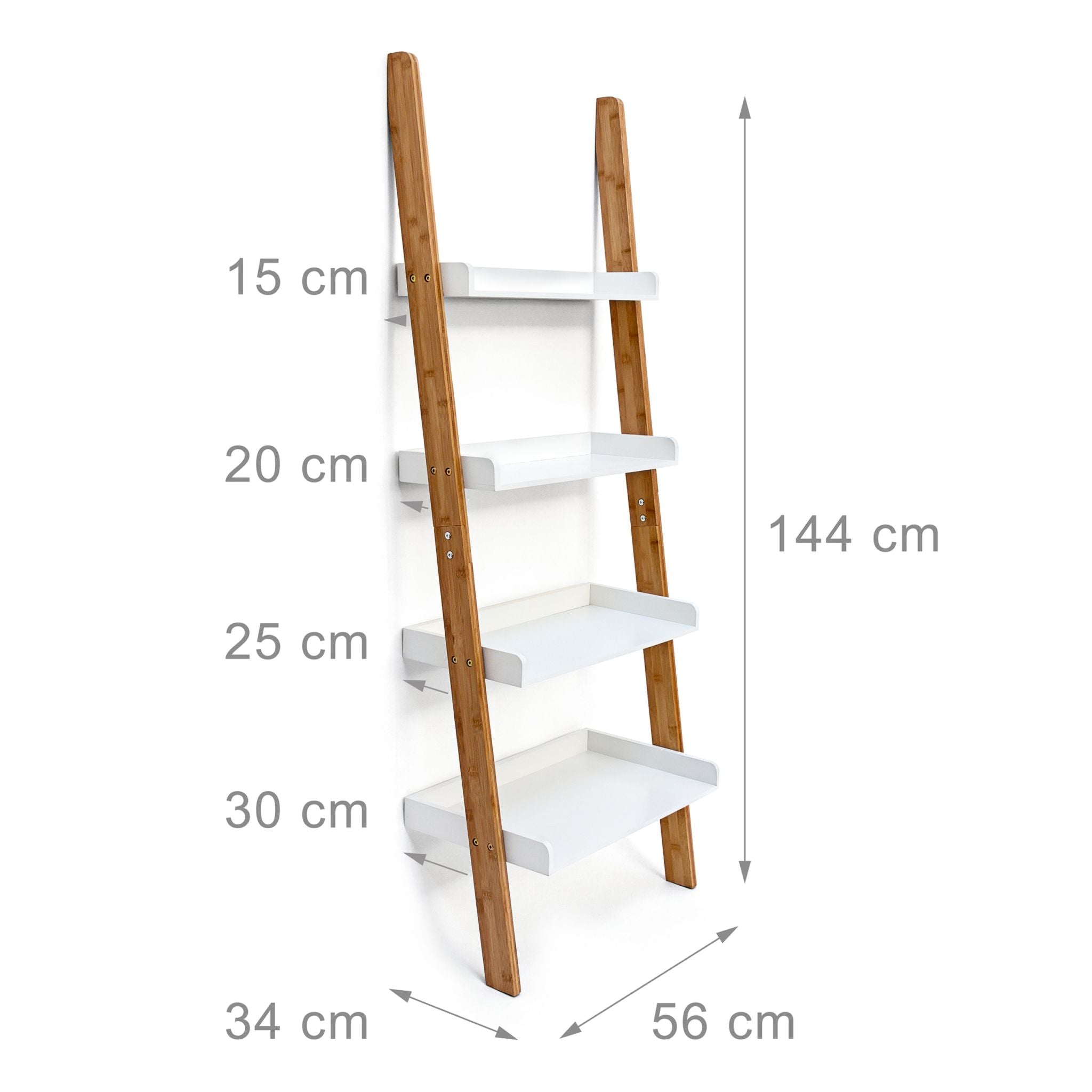 Leiterregal BAMBOO Weiss-Hellbraun von Relaxdays