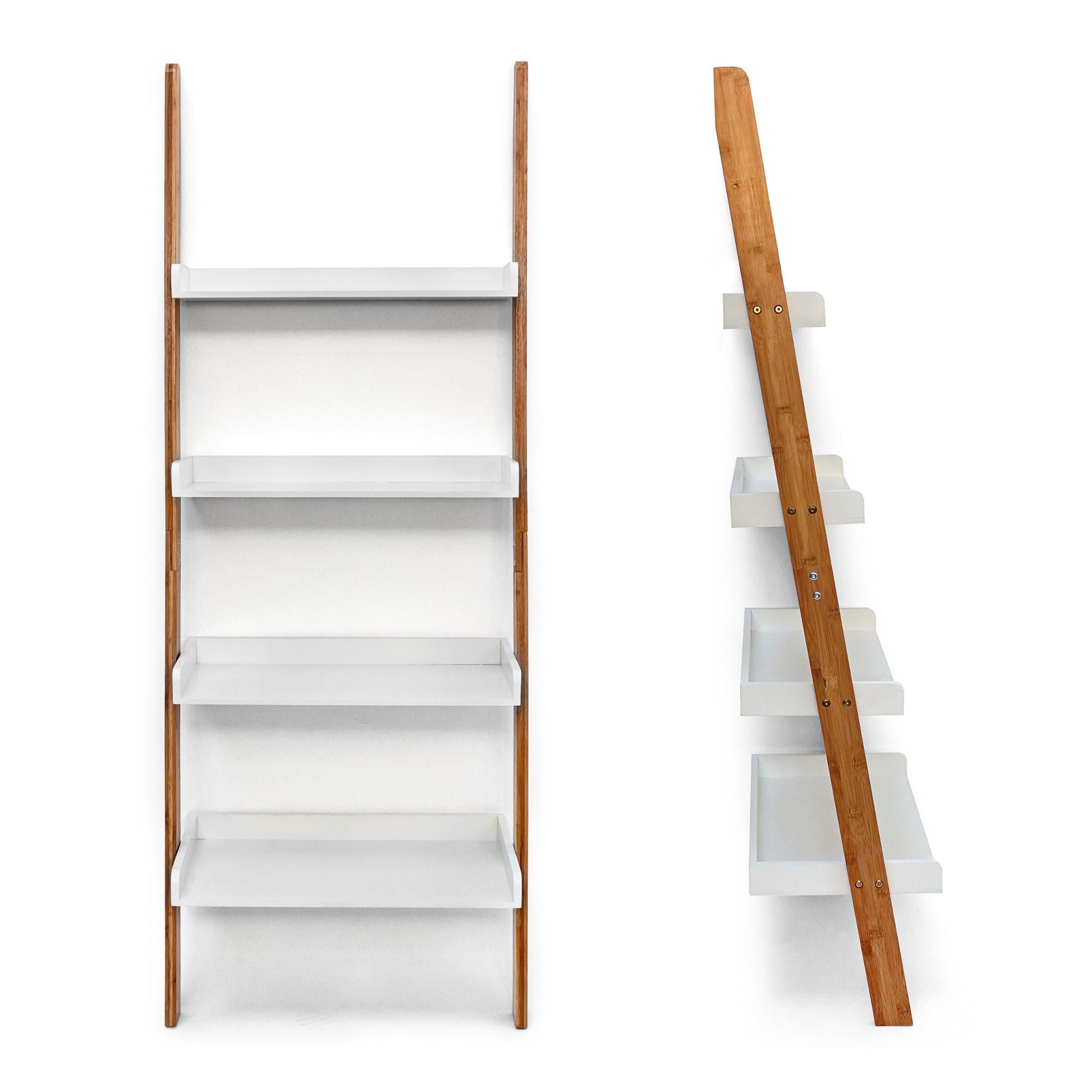 Leiterregal BAMBOO Weiss-Hellbraun von Relaxdays