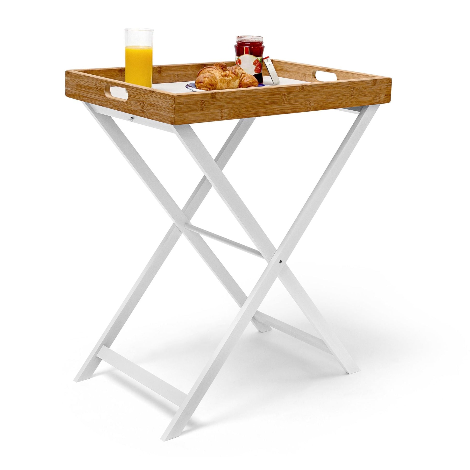 Tabletttisch Holz & Bambus 72cm Weiss-Braun von Relaxdays