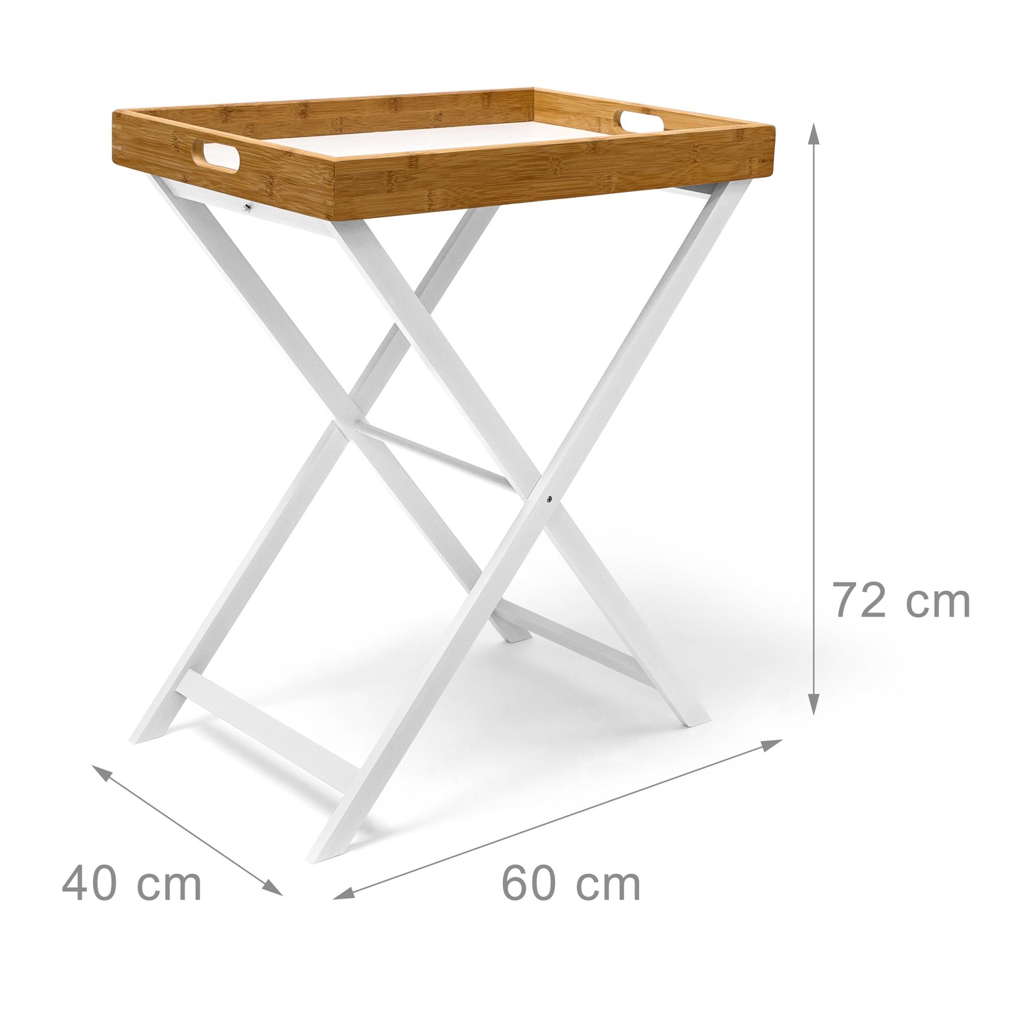 Tabletttisch Holz & Bambus 72cm Weiss-Braun von Relaxdays