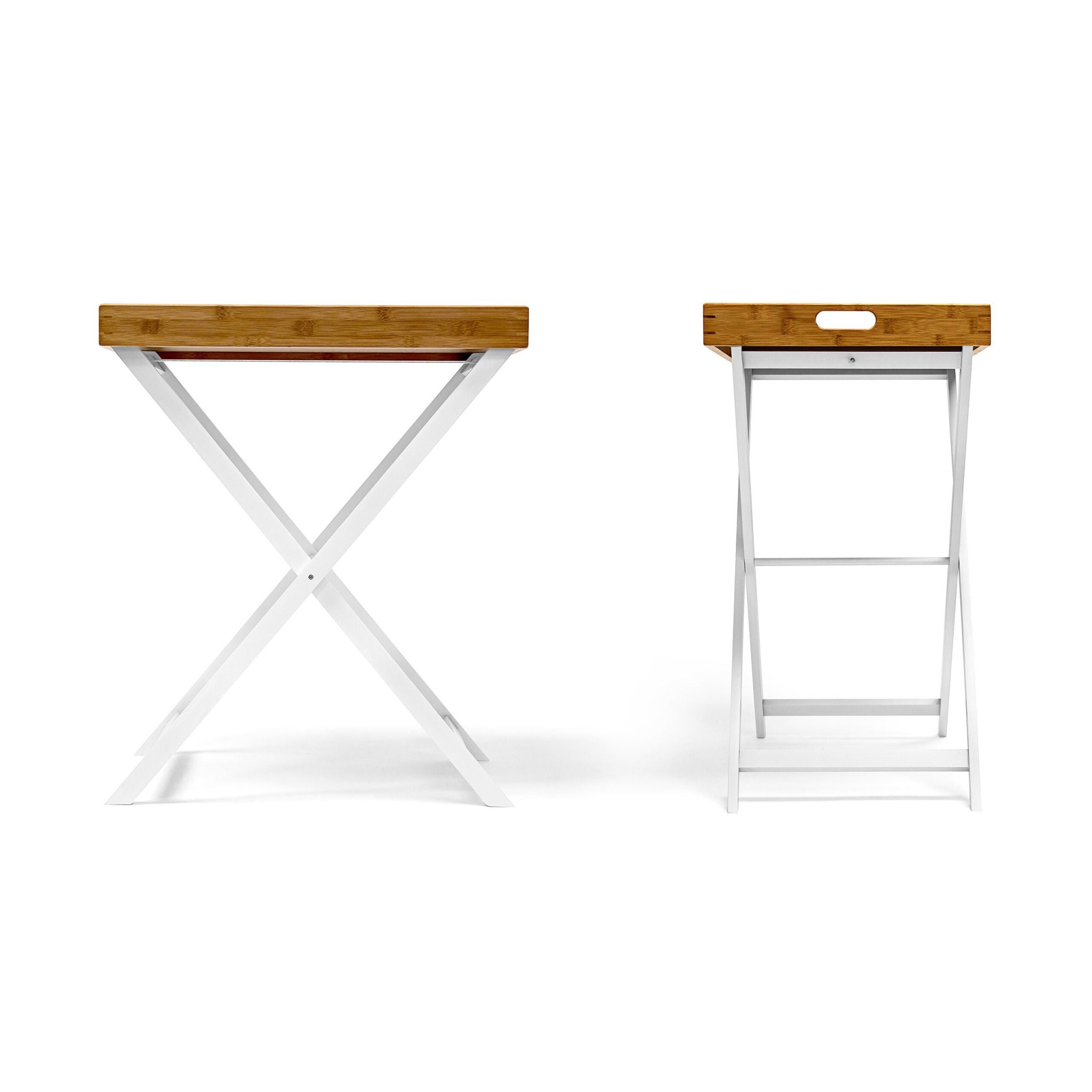 Tabletttisch Holz & Bambus 72cm Weiss-Braun von Relaxdays