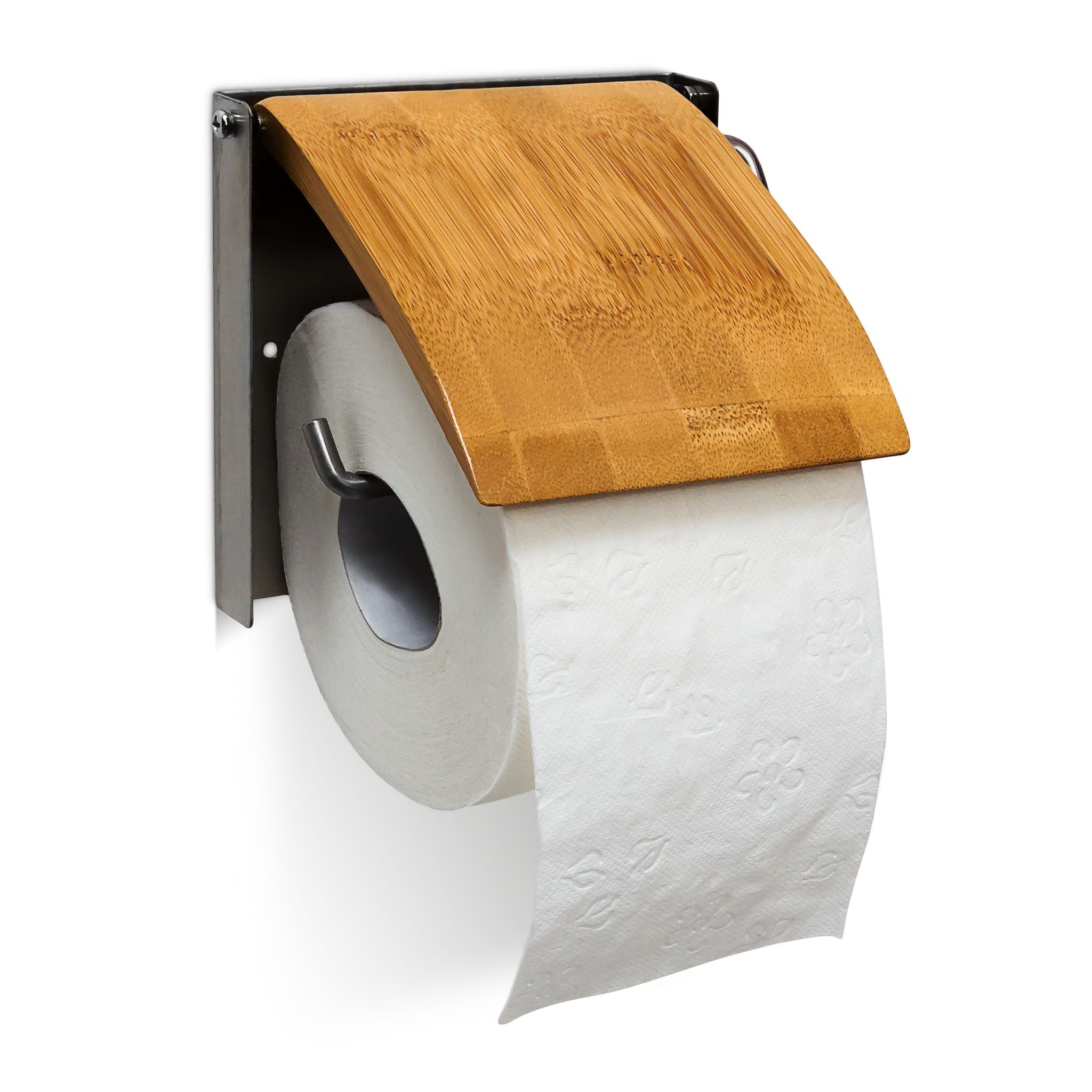 Toilettenpapierhalter Bambus Hellbraun-Silber von Relaxdays