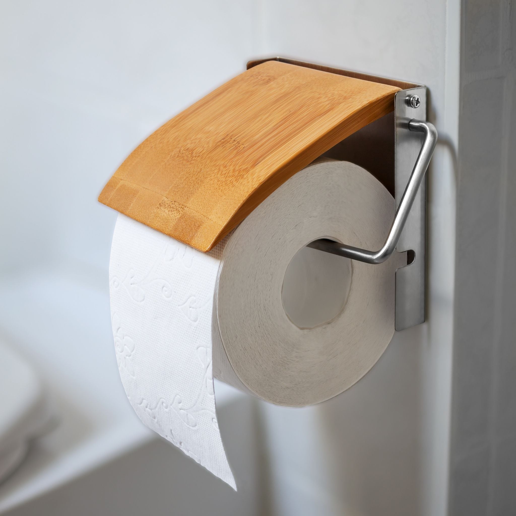 Toilettenpapierhalter Bambus Hellbraun-Silber von Relaxdays