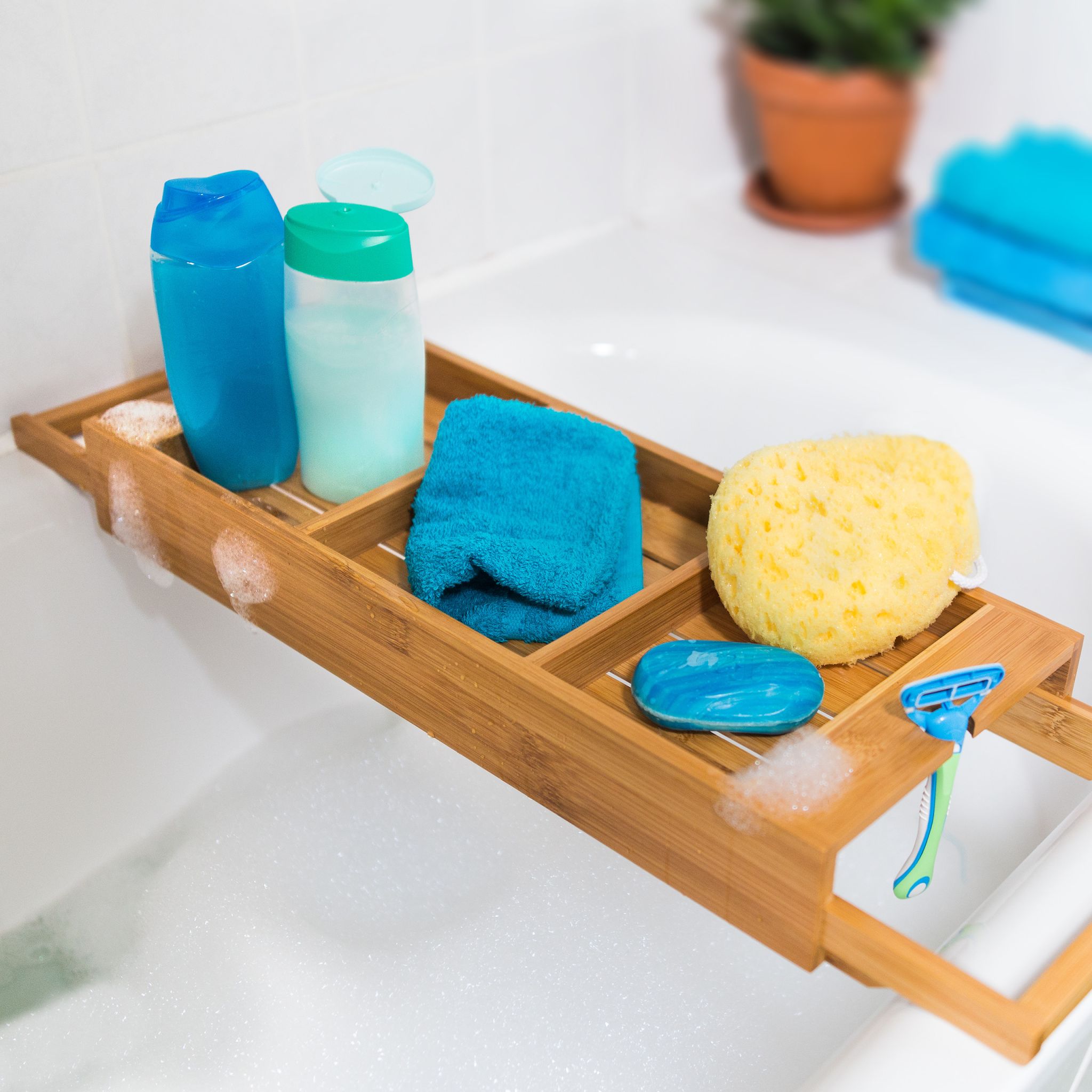 Badewannenablage Bambus ziehbar Hellbraun von Relaxdays