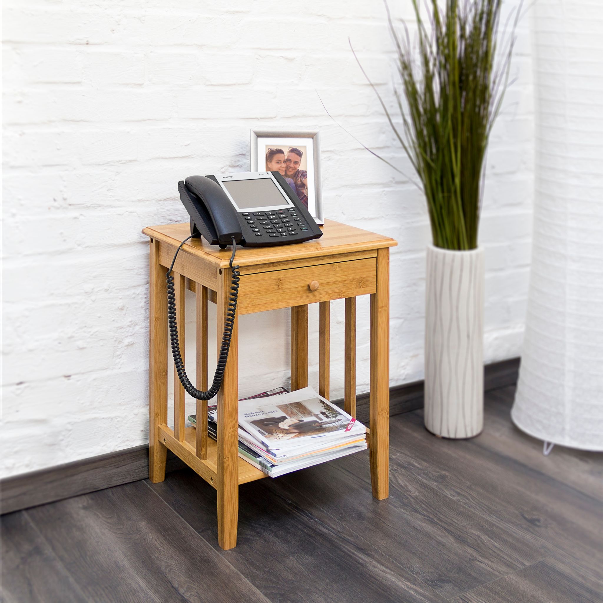 Beistelltisch mit Schublade Bambus Hellbraun von Relaxdays